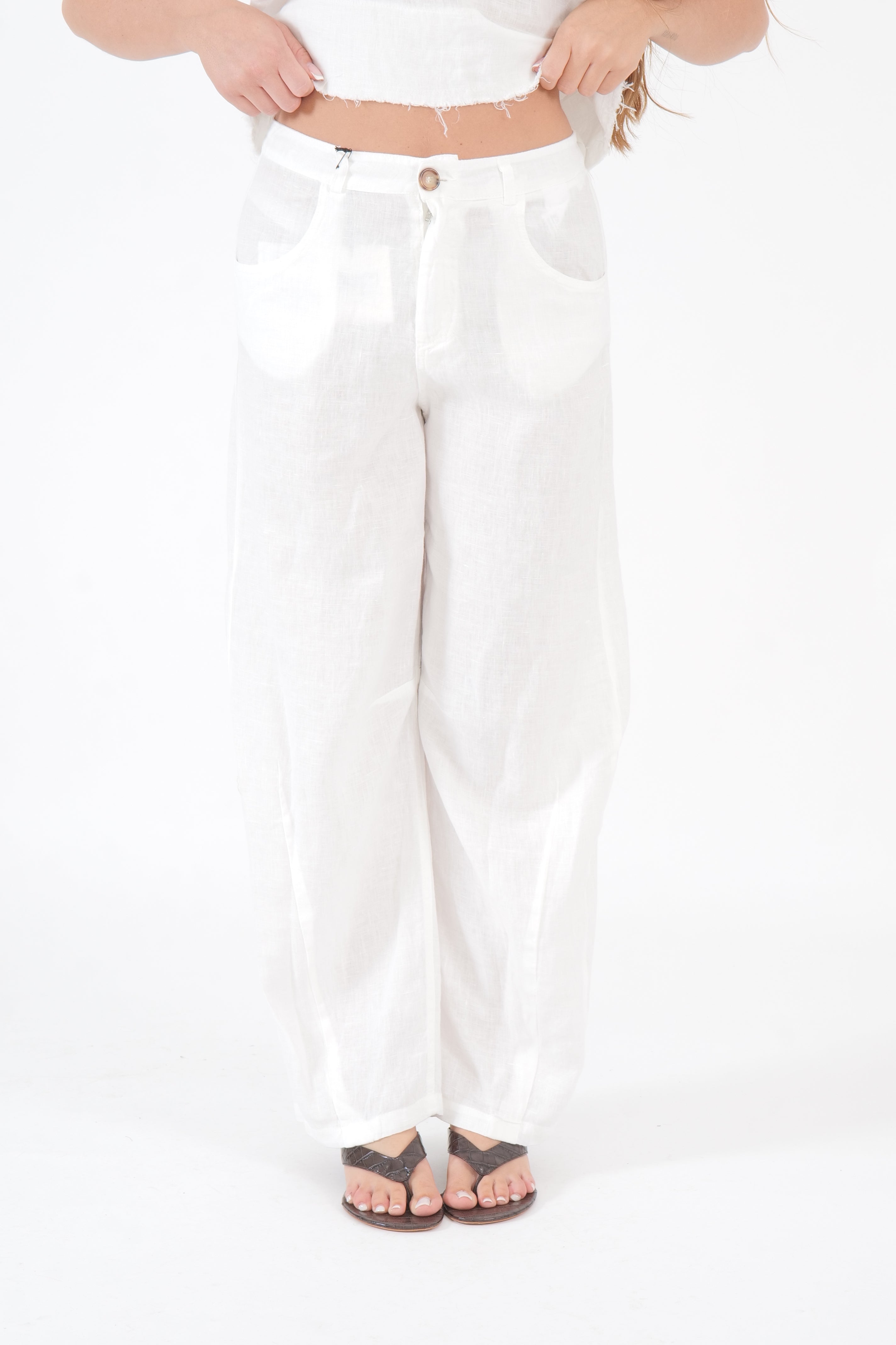 PANTALONE LINO PANNA