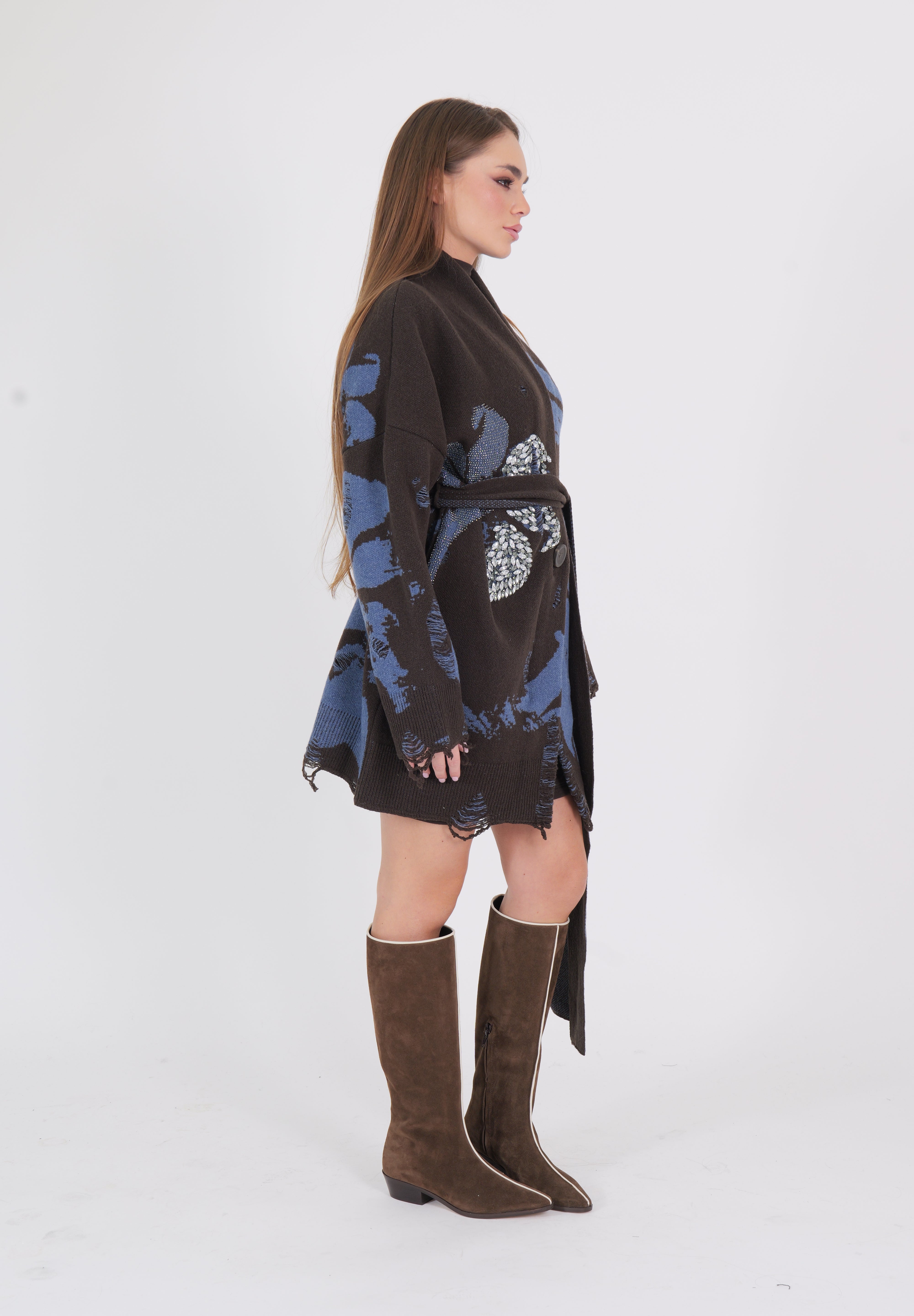 CARDIGAN DORA POEM BLU/MORO