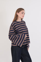 T-SHIRT LINES BLU/MORO/PANNA