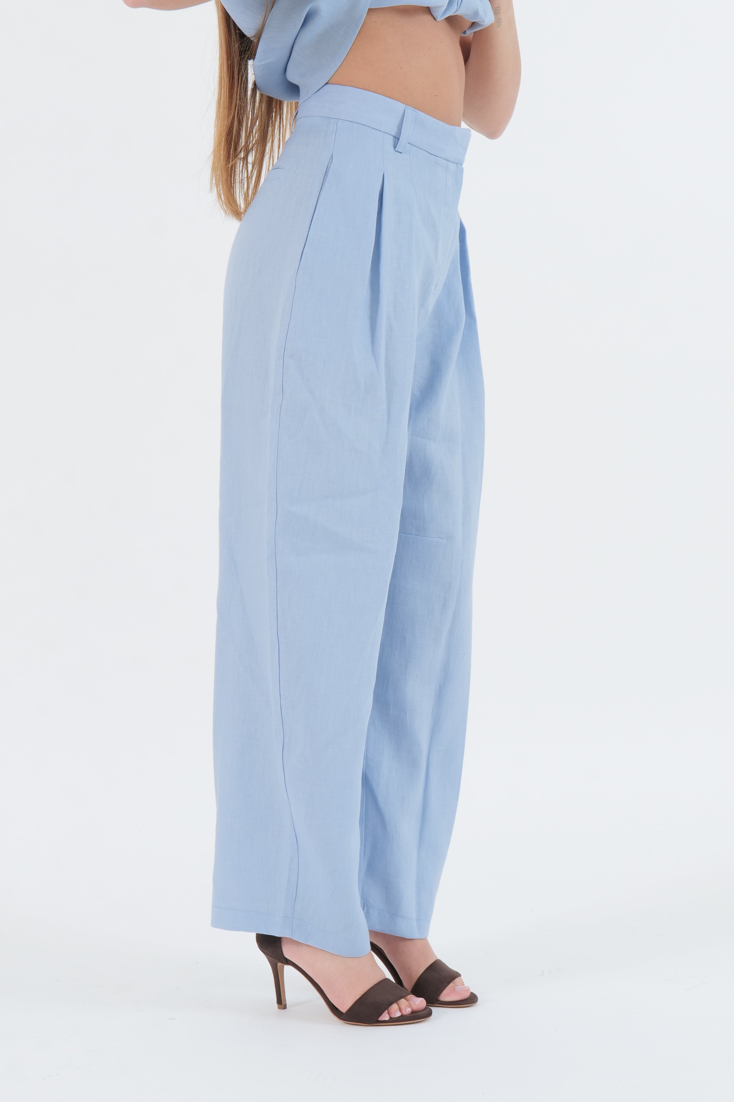 PANTALONE LINO AZZURRO