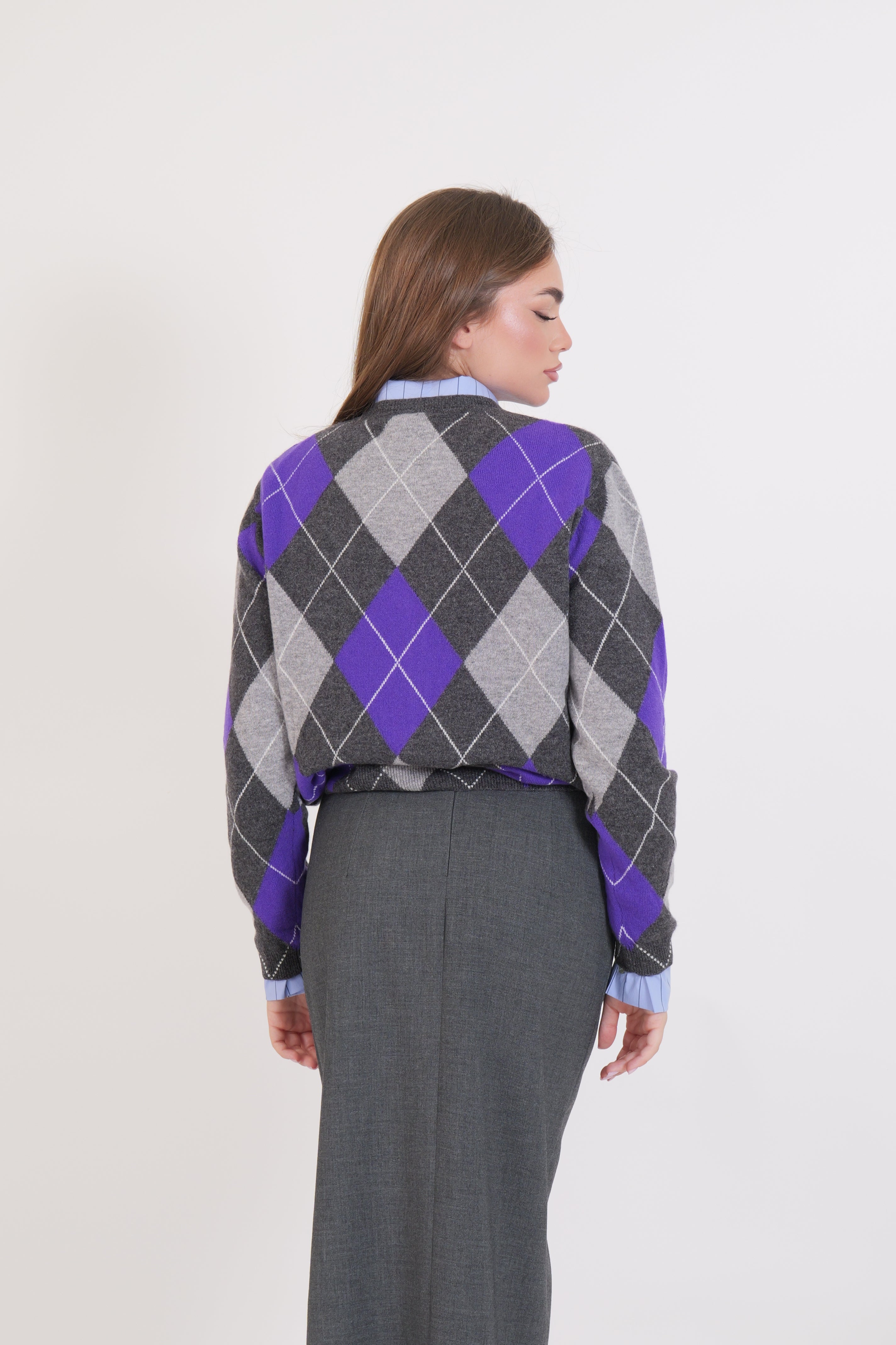 MAGLIA GIROCOLLO LANA ANTRACITE/VIOLA