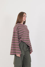 MAGLIA RIGHE BORDEAUX/MILITARE