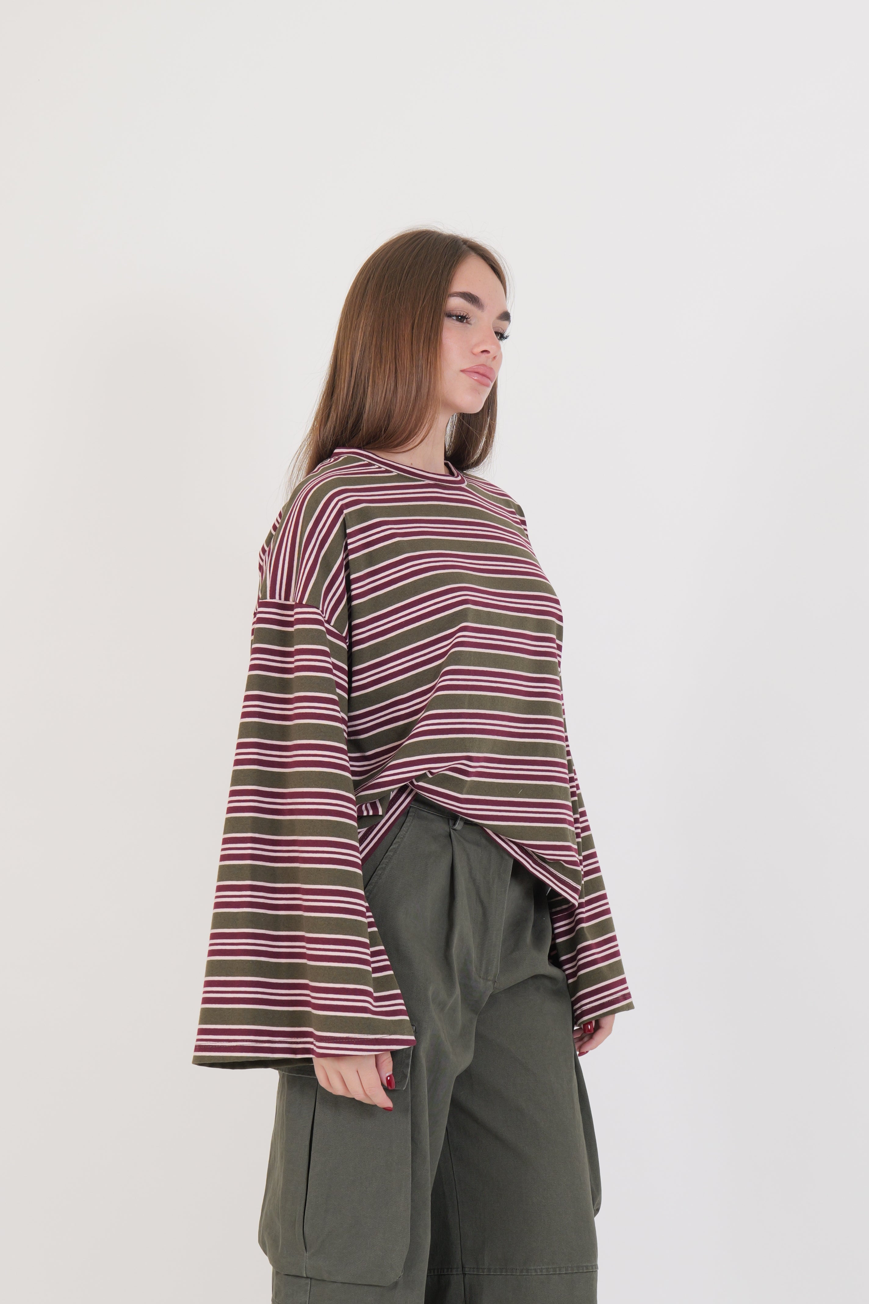 MAGLIA RIGHE BORDEAUX/MILITARE