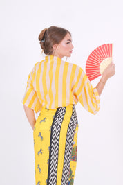 CAMICIA MISTO SETA RIGA GIALLO/PANNA