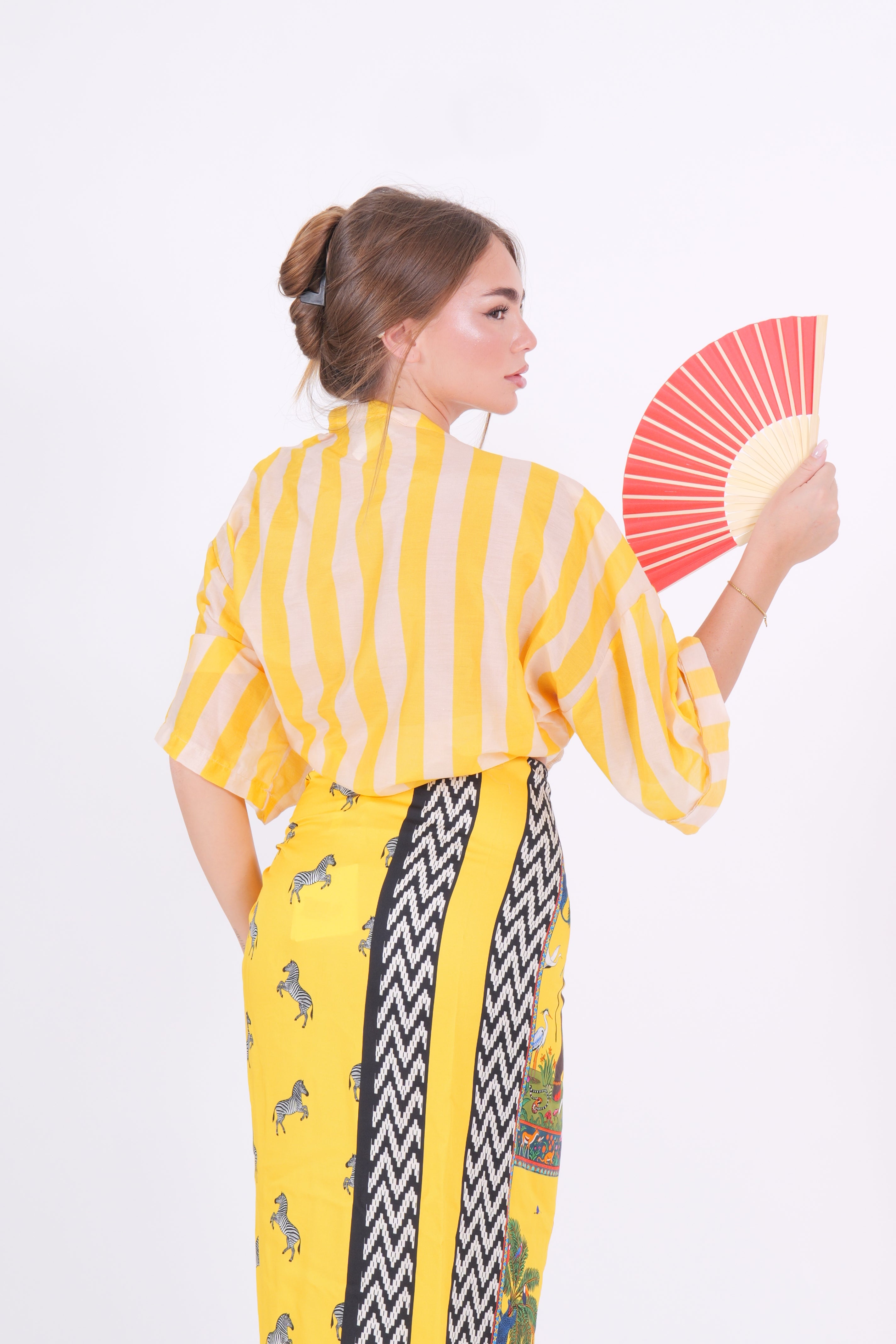 CAMICIA MISTO SETA RIGA GIALLO/PANNA