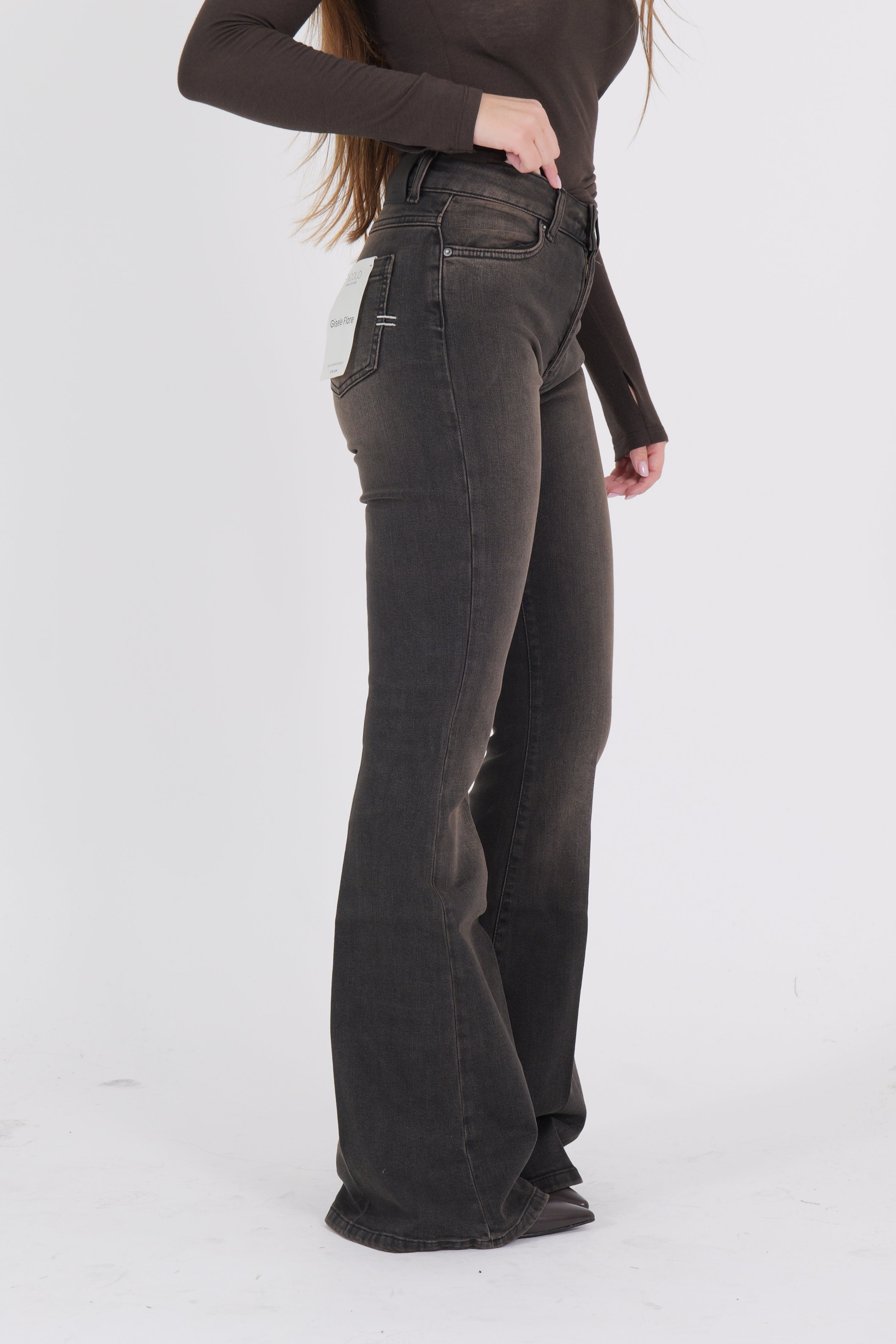 DENIM GISELLE FLARE NERO/MORO