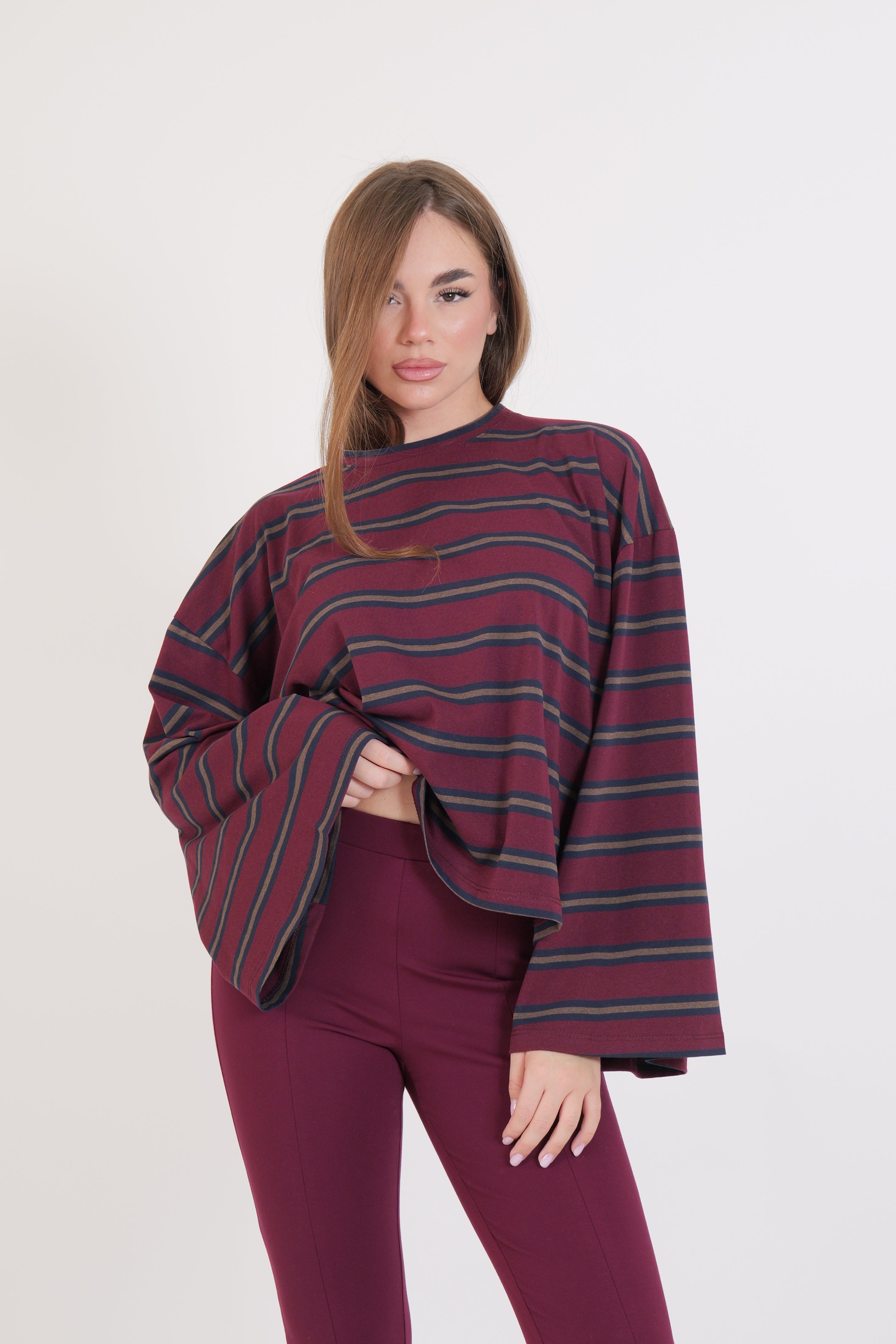 MAGLIA RIGHE BORDEAUX/BLU/MORO
