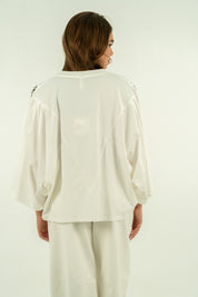 T-SHIRT V PAILLETTES BIANCA