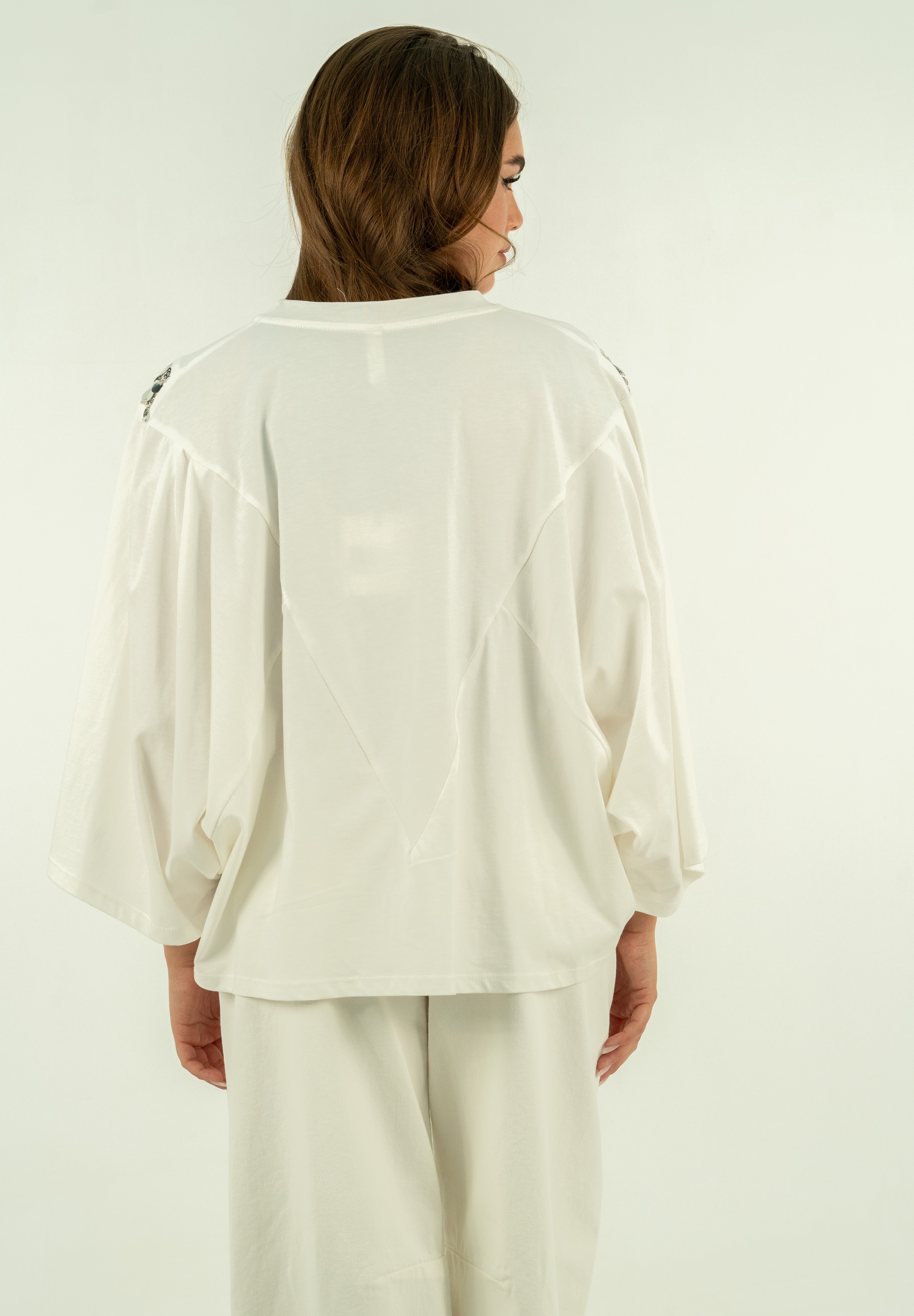 T-SHIRT V PAILLETTES BIANCA