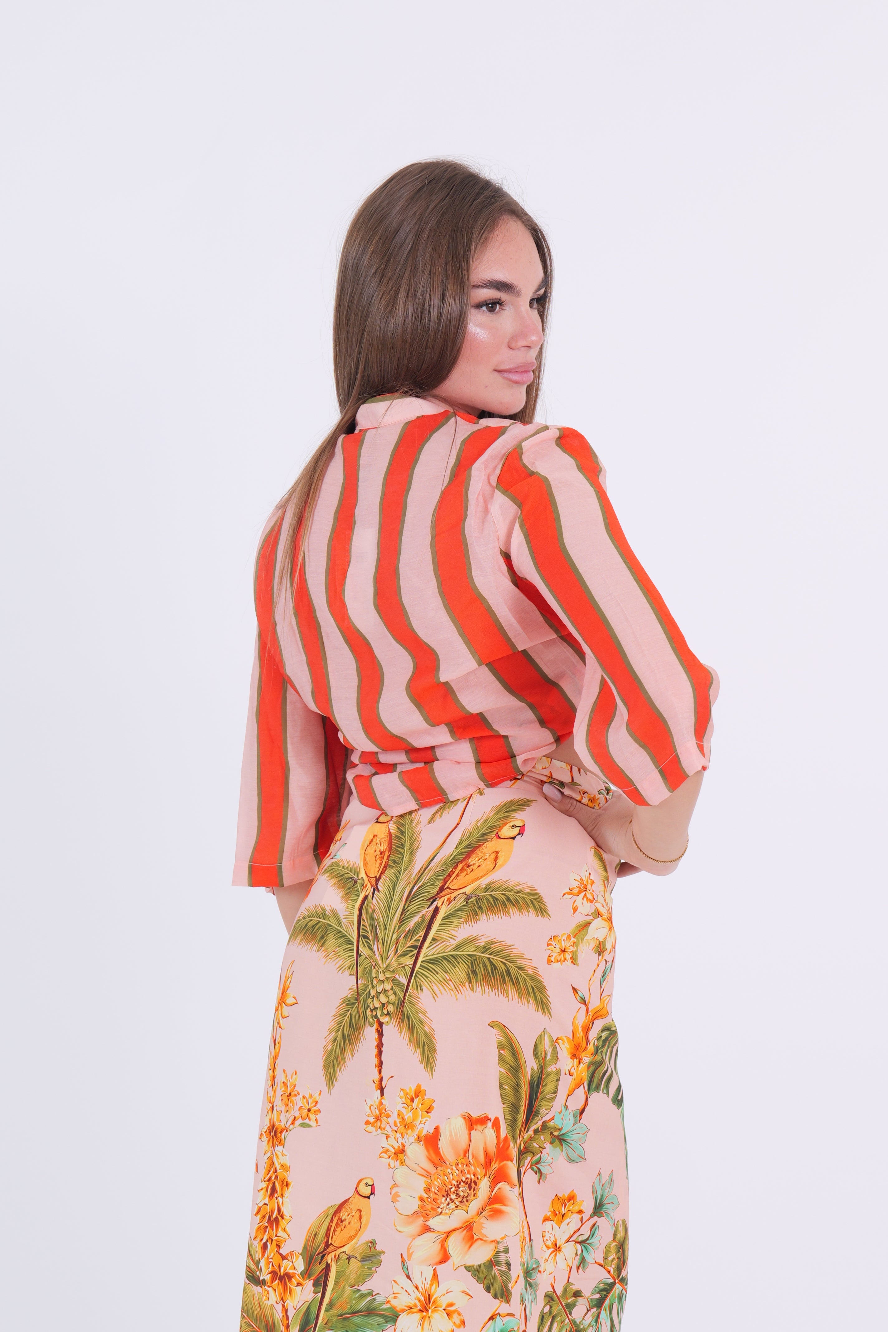 CAMICIA MUSSOLA RIGA ARANCIO/PESCA