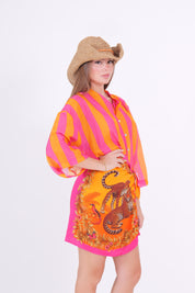 CAMICIA MISTO SETA RIGA ARANCIO/FUXIA