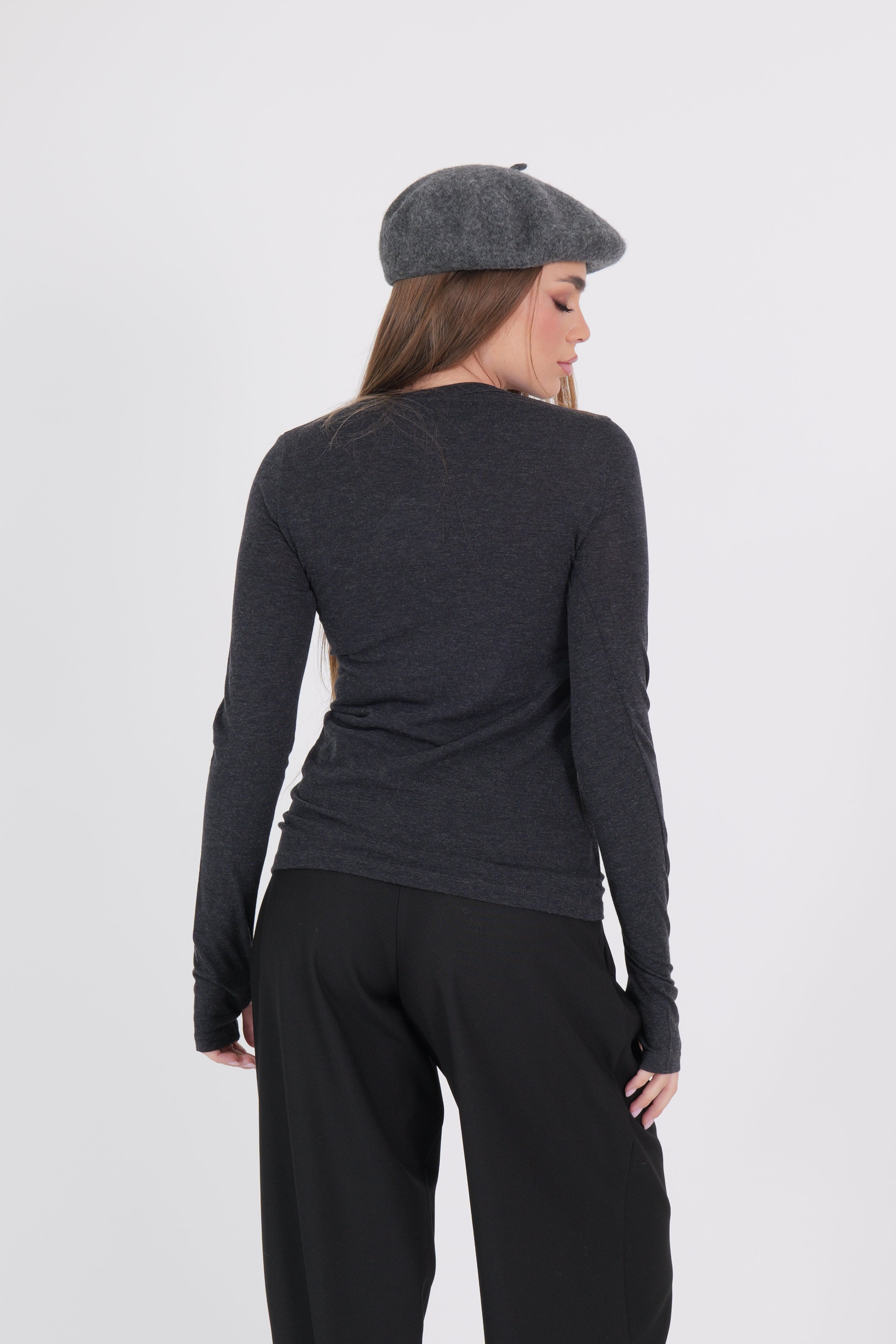 MAGLIA GIROCOLLO MANICA A GUANTO ANTRACITE