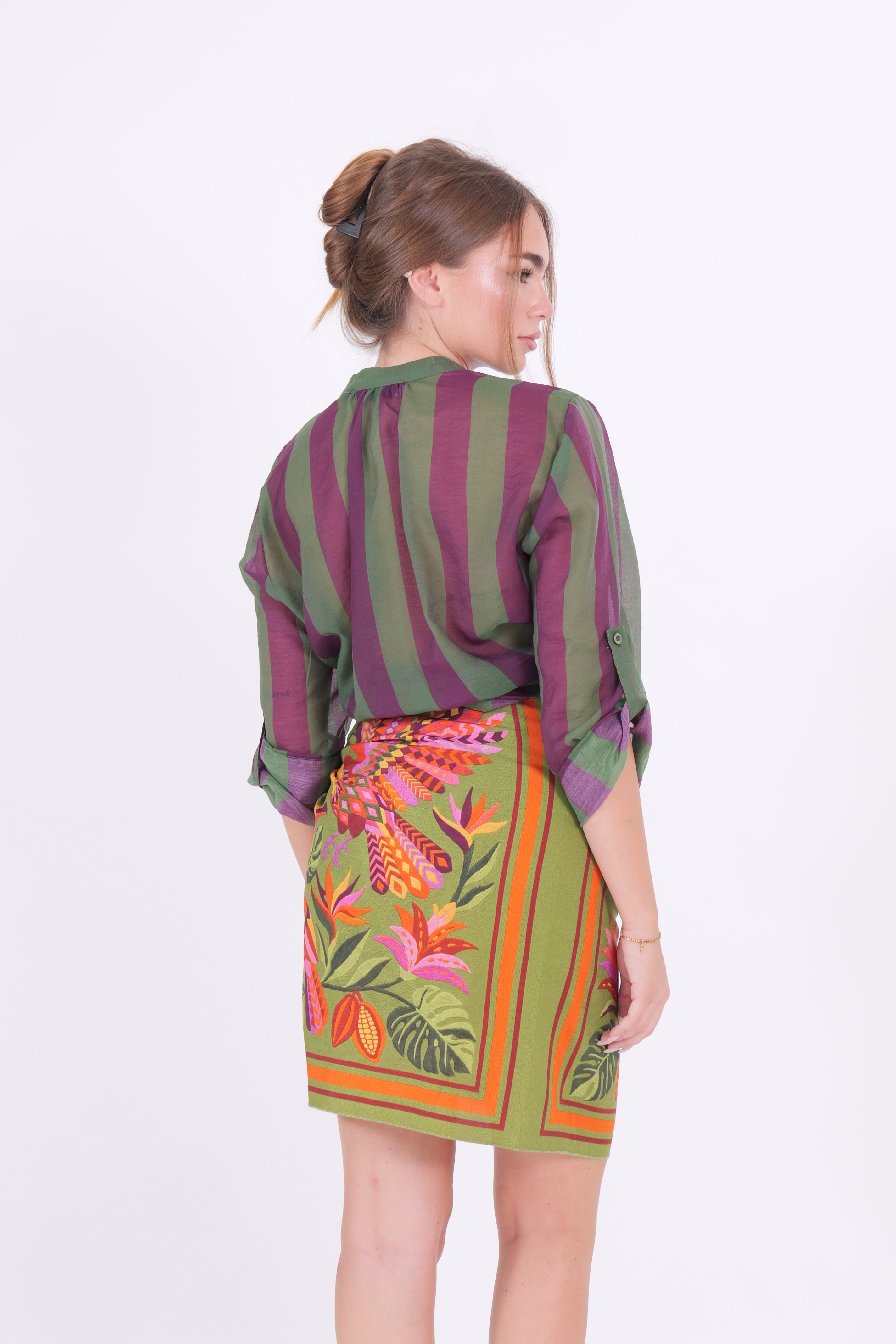 CAMICIA MUSSOLA VERDE/VIOLA