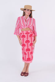 GONNA PAREO MIDI PALME ROSA/ROSSO