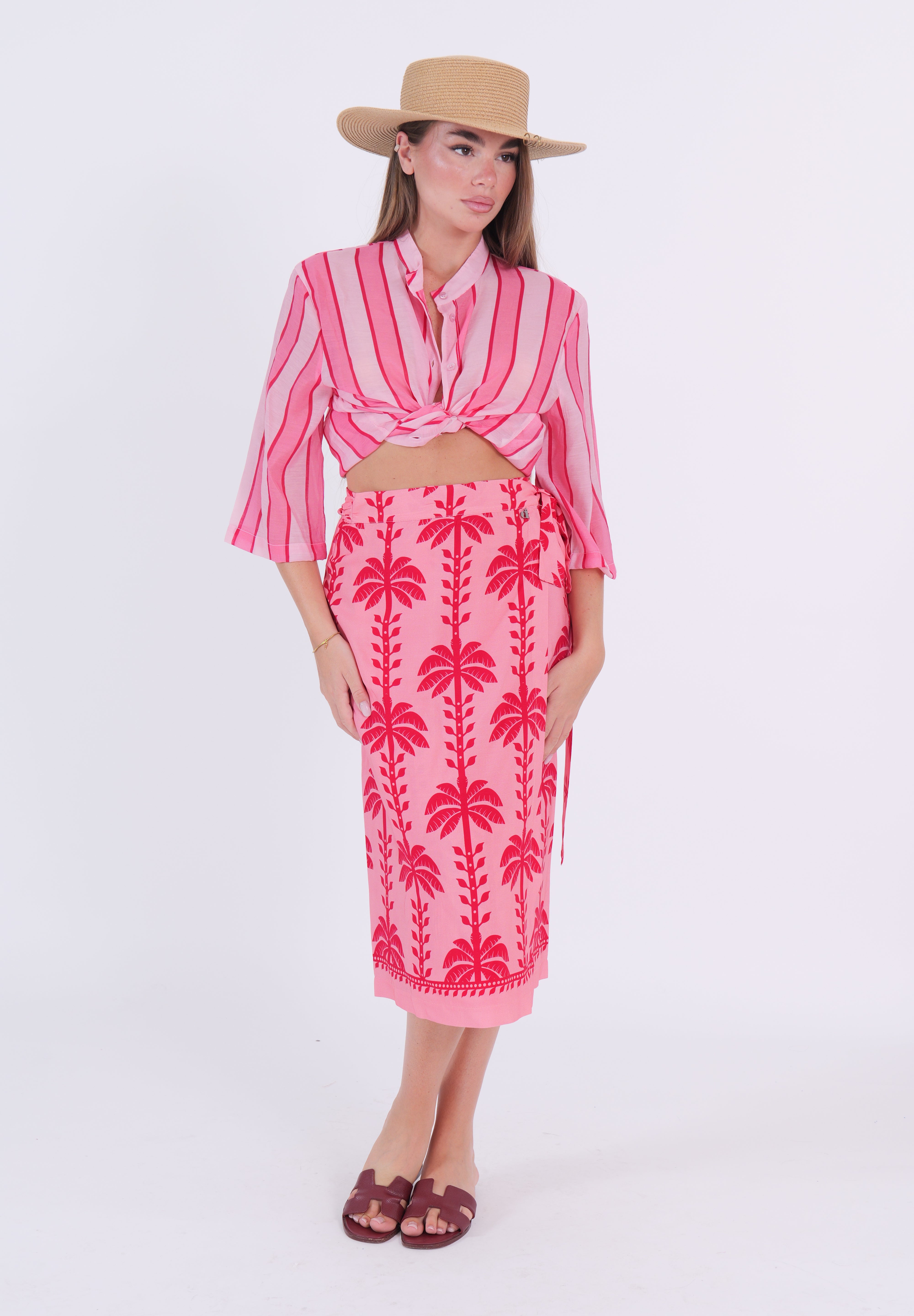 GONNA PAREO MIDI PALME ROSA/ROSSO