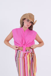 CAMICIA SMANICATA MUSSOLA MAGENTA