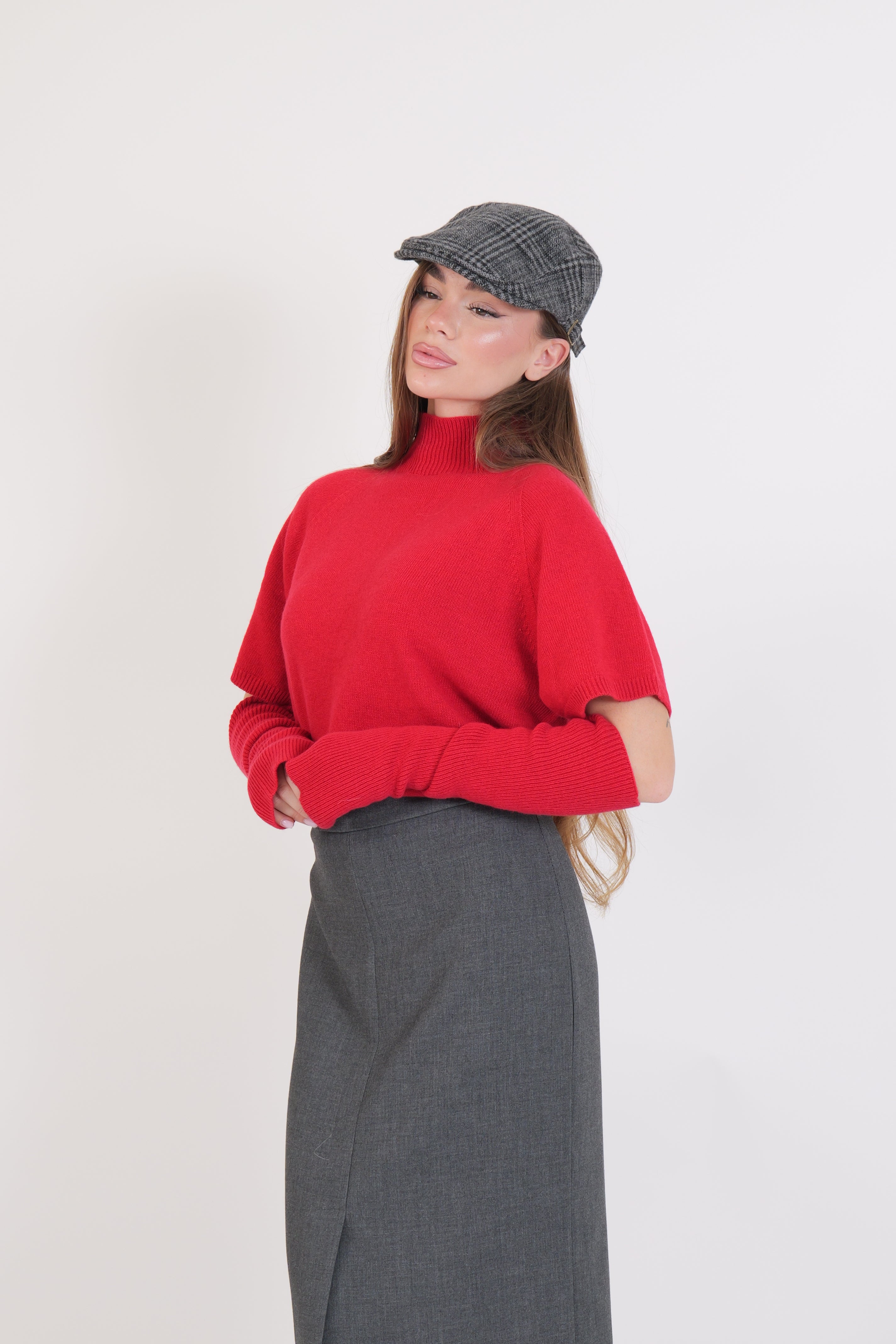 MAGLIONE MANICOTTI ROSSO VICOLO