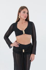 CROP TOP CROCHET NERO