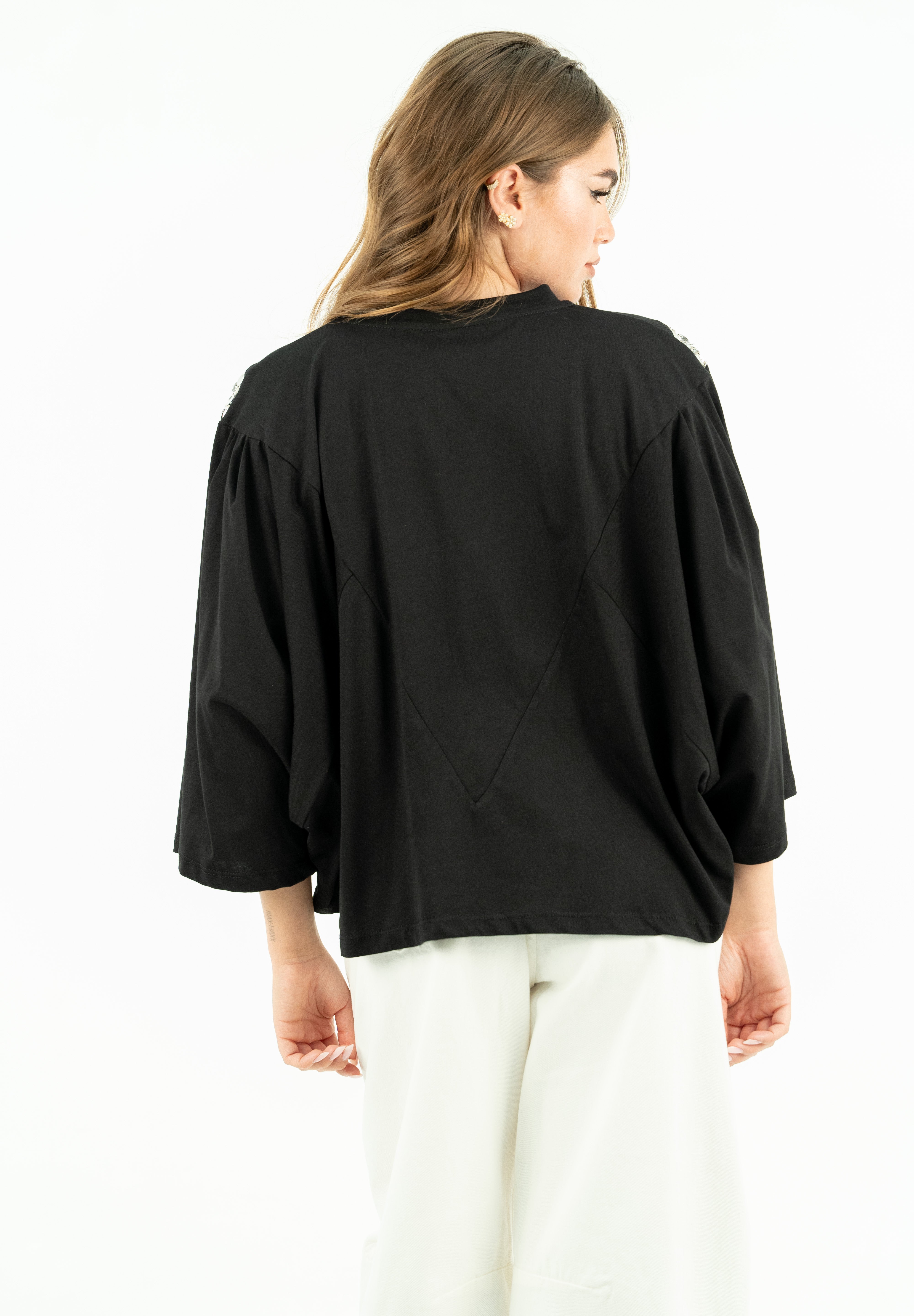 T-SHIRT V PAILLETTES NERO