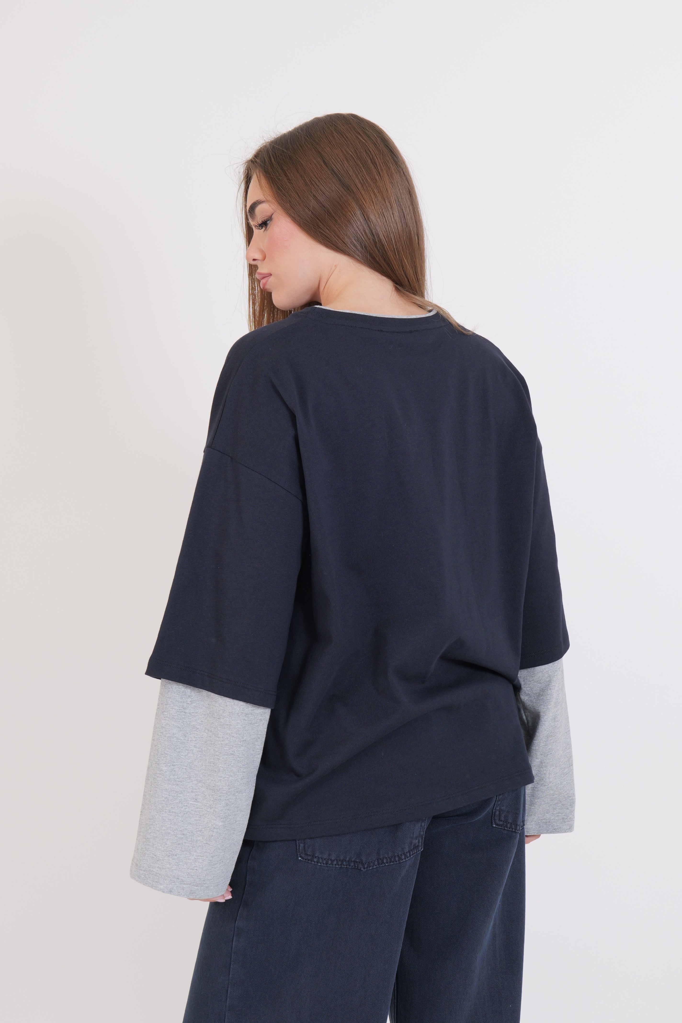 T-SHIRT BICOLOR BLU/GRIGIO