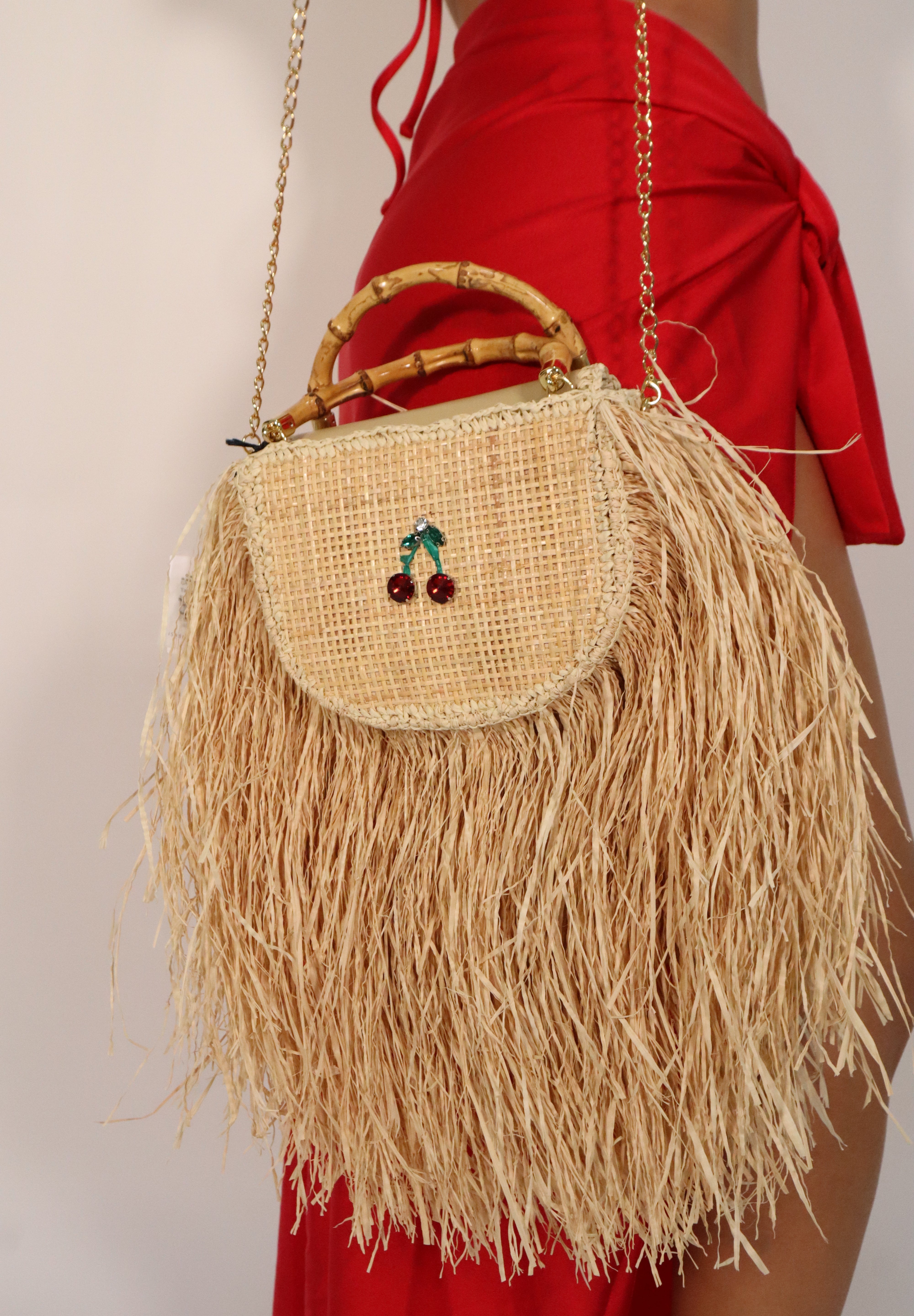 BAG PALMIER FRINGE CHERRY