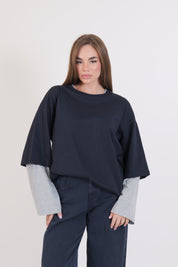 T-SHIRT BICOLOR BLU/GRIGIO