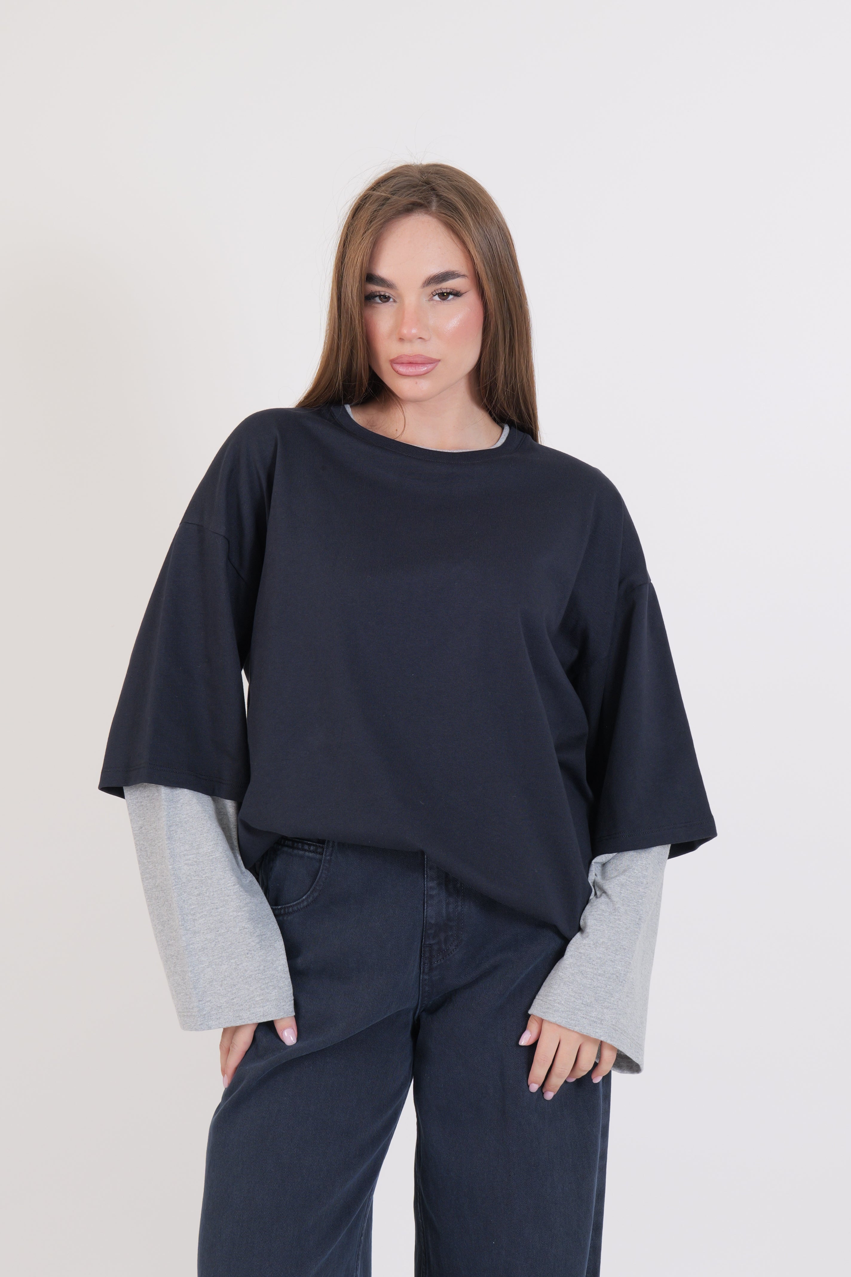 T-SHIRT BICOLOR BLU/GRIGIO