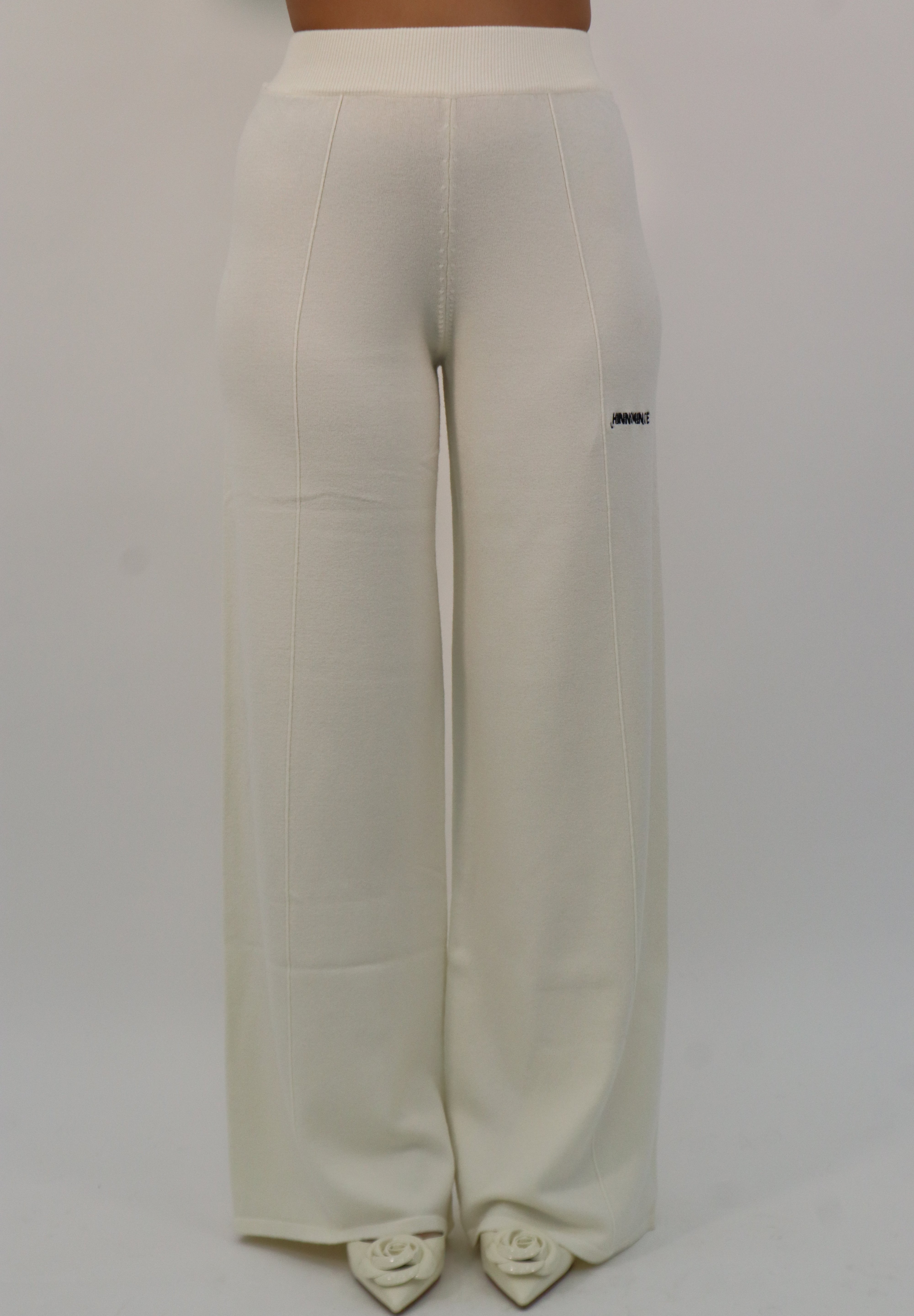 PALAZZO KNITTED PANTS WITH EMBROIDERY