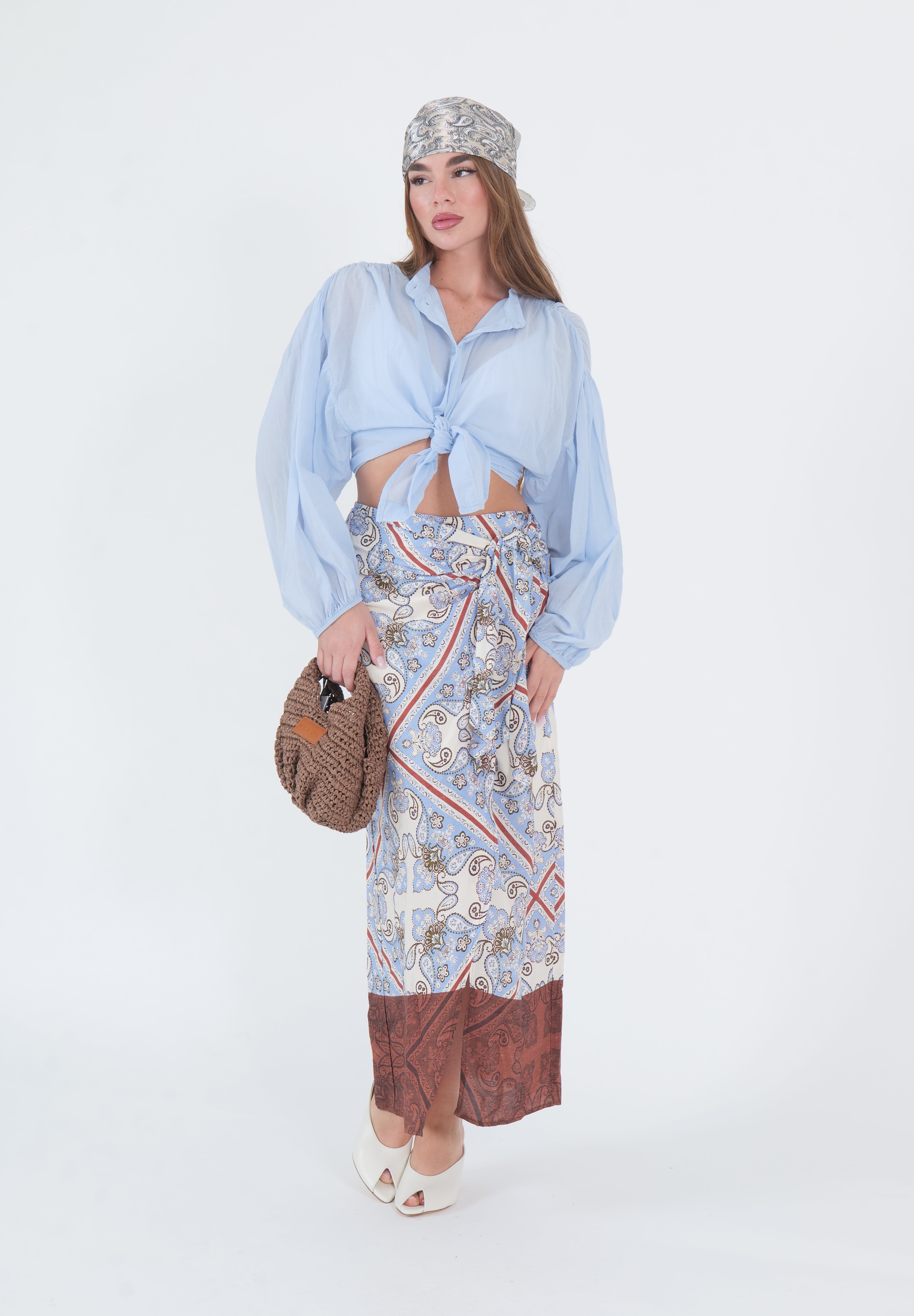 GONNA PAREO FOULARD MORO/AZZURRO