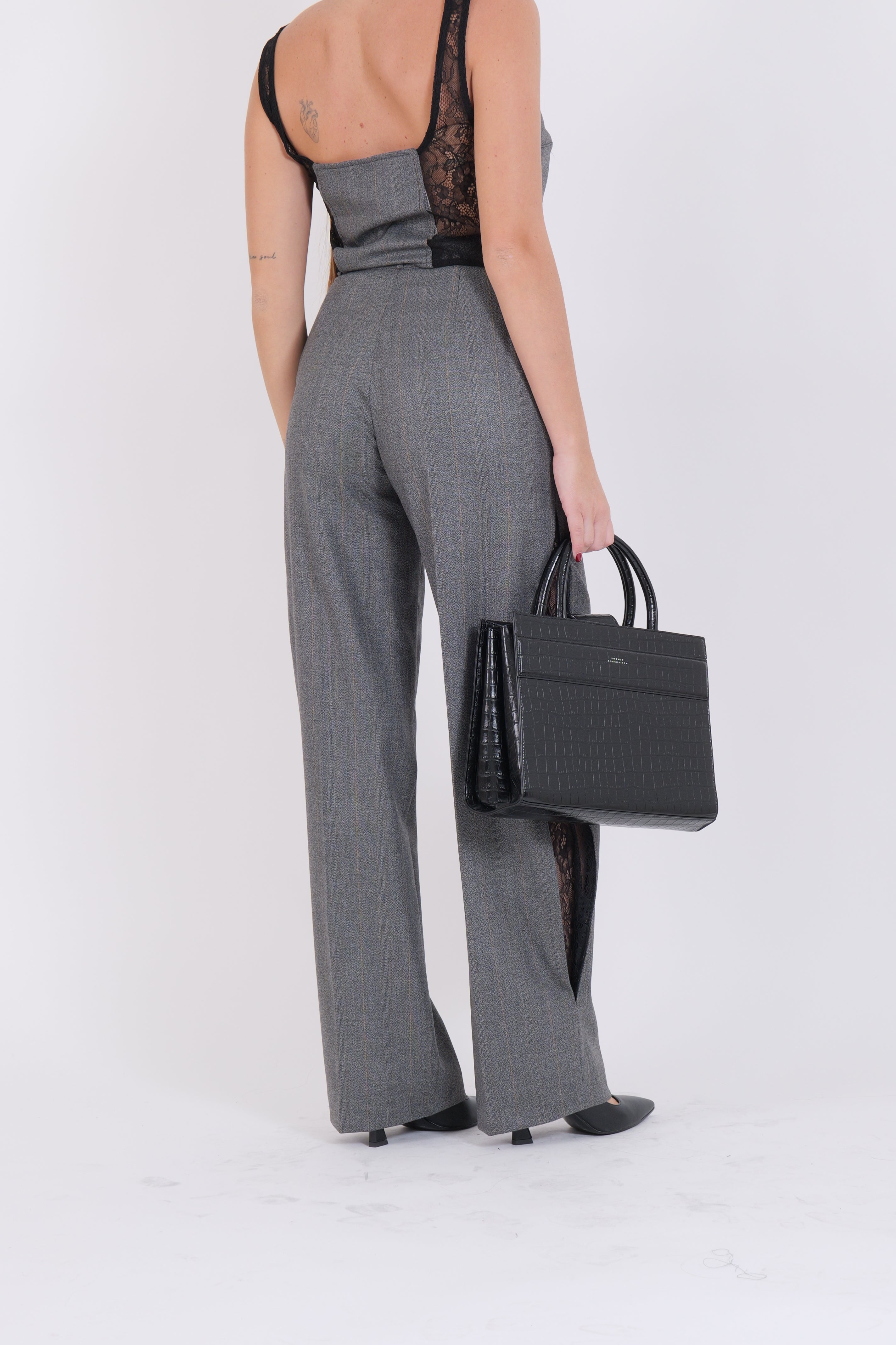 PANTALONE GESSATO PIZZO GRIGIO/NERO
