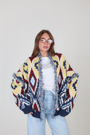 CARDIGAN ROMBI ALL OVER BLU
