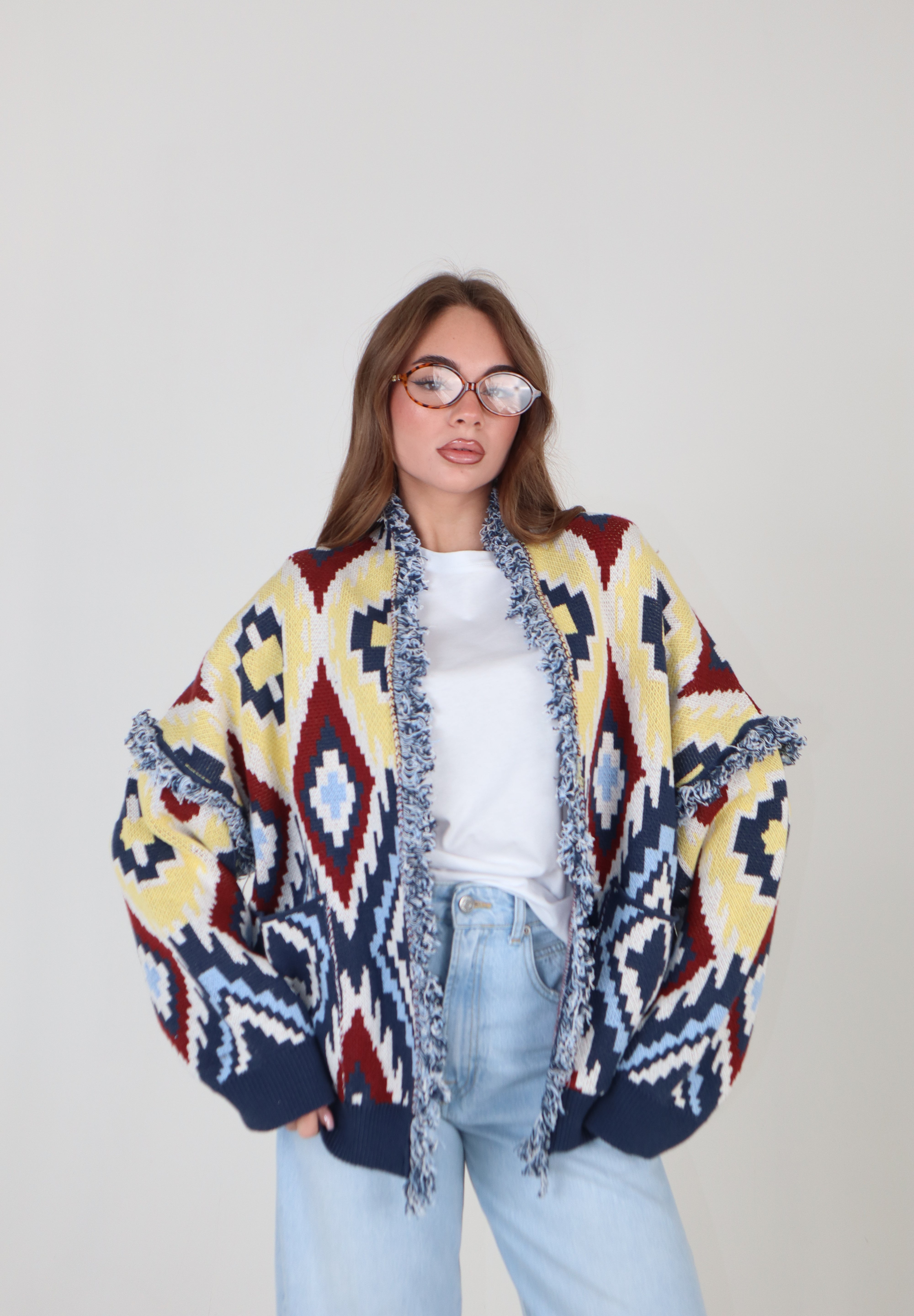 CARDIGAN ROMBI ALL OVER BLU