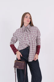 CAMICIA FIOCCO BEIGE/BORDEAUX