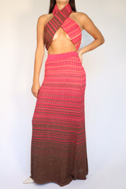 GONNA IN MAGLIA LUREX DEGRADE FUCSIA