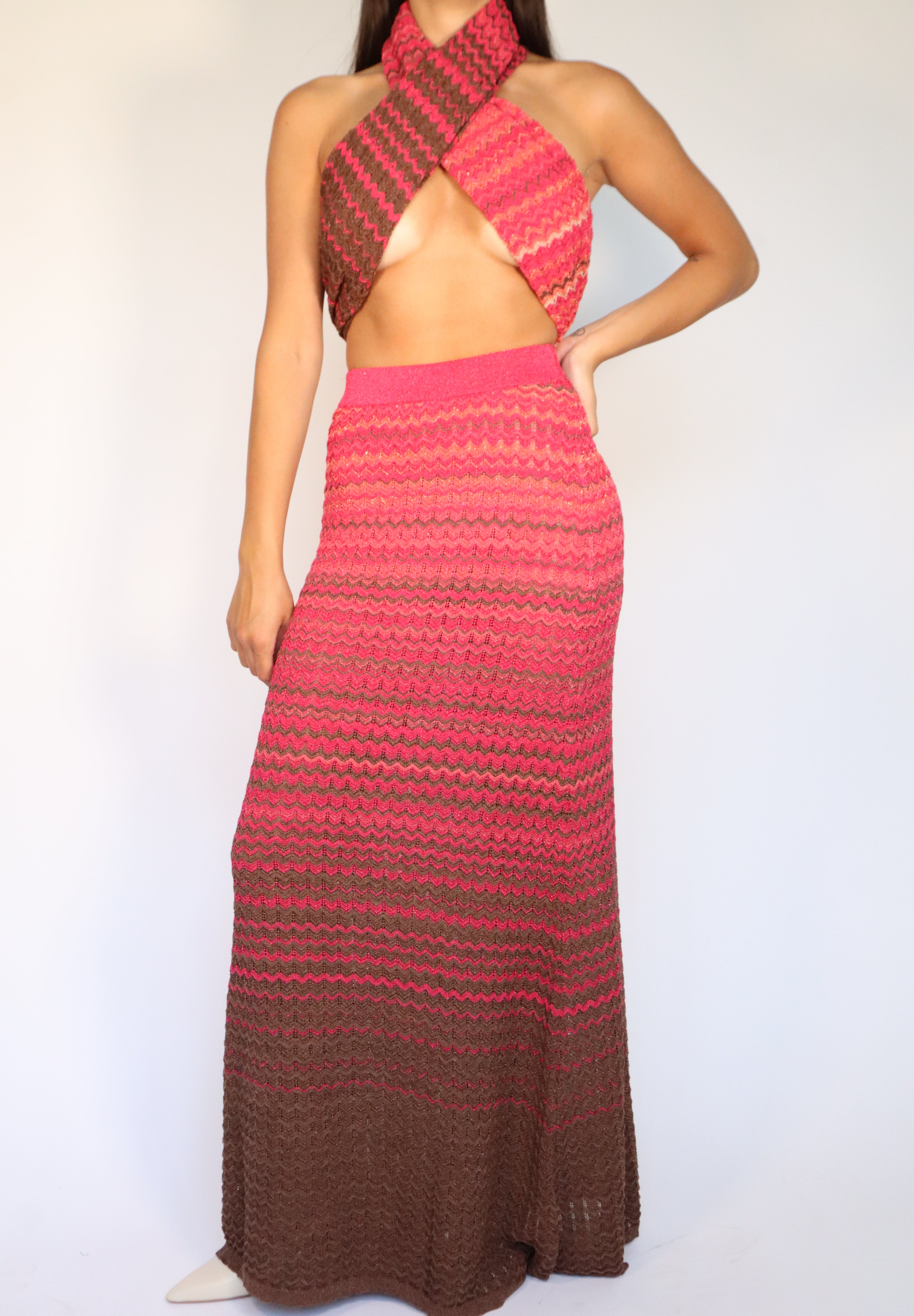 GONNA IN MAGLIA LUREX DEGRADE FUCSIA