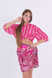CAMICIA MISTO SETA RIGA MAGENTA E ROSA