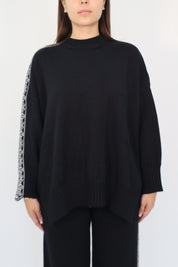 BLACK CREW NECK SWEATER WITH BAND