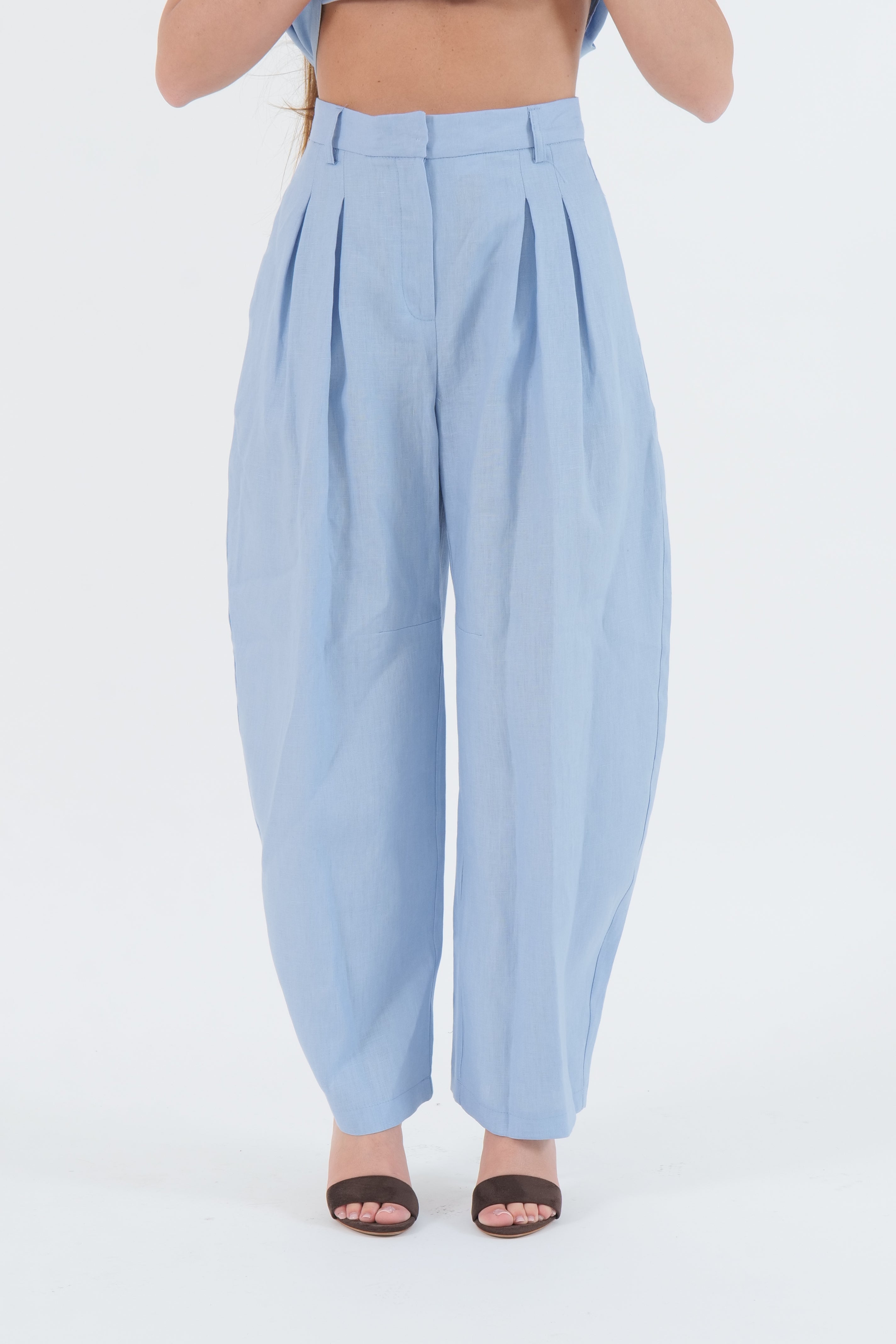 PANTALONE LINO AZZURRO