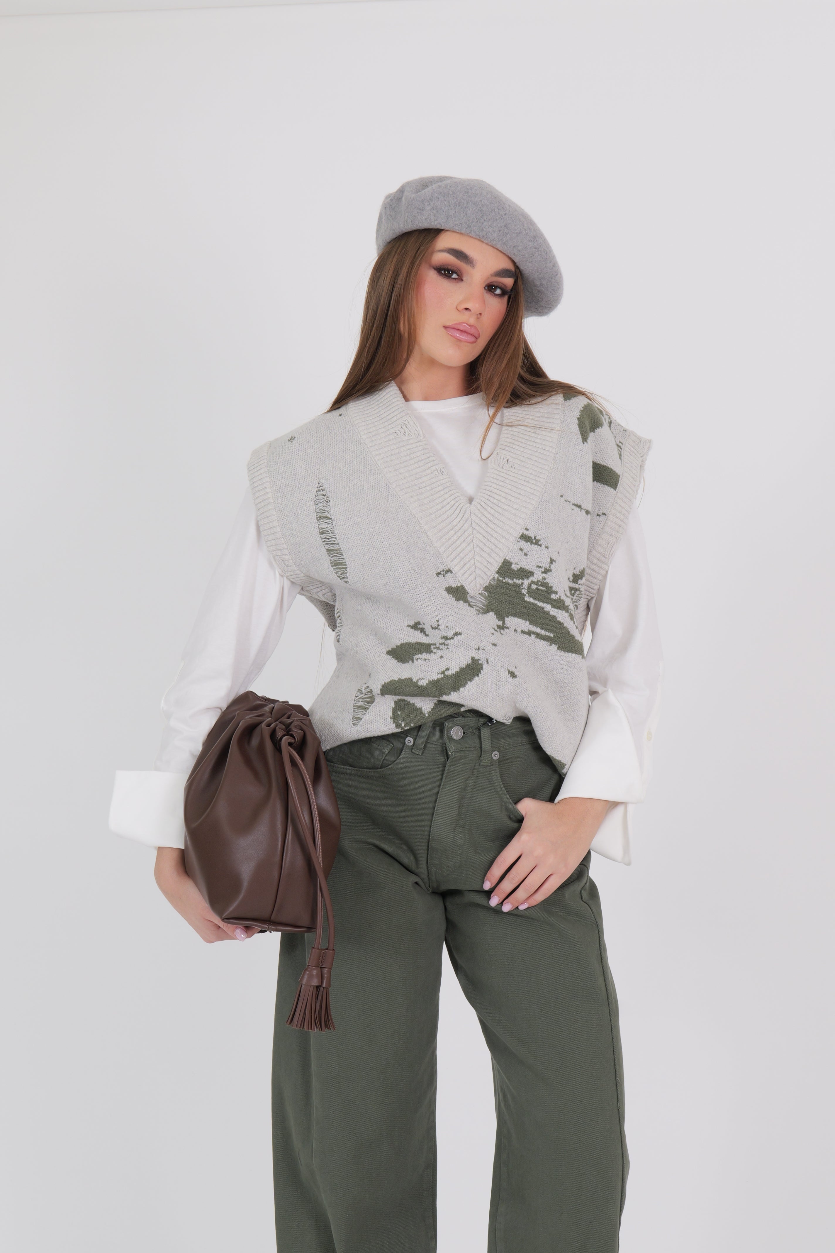 PULLOVER SMANICATO VERDE/BIANCO