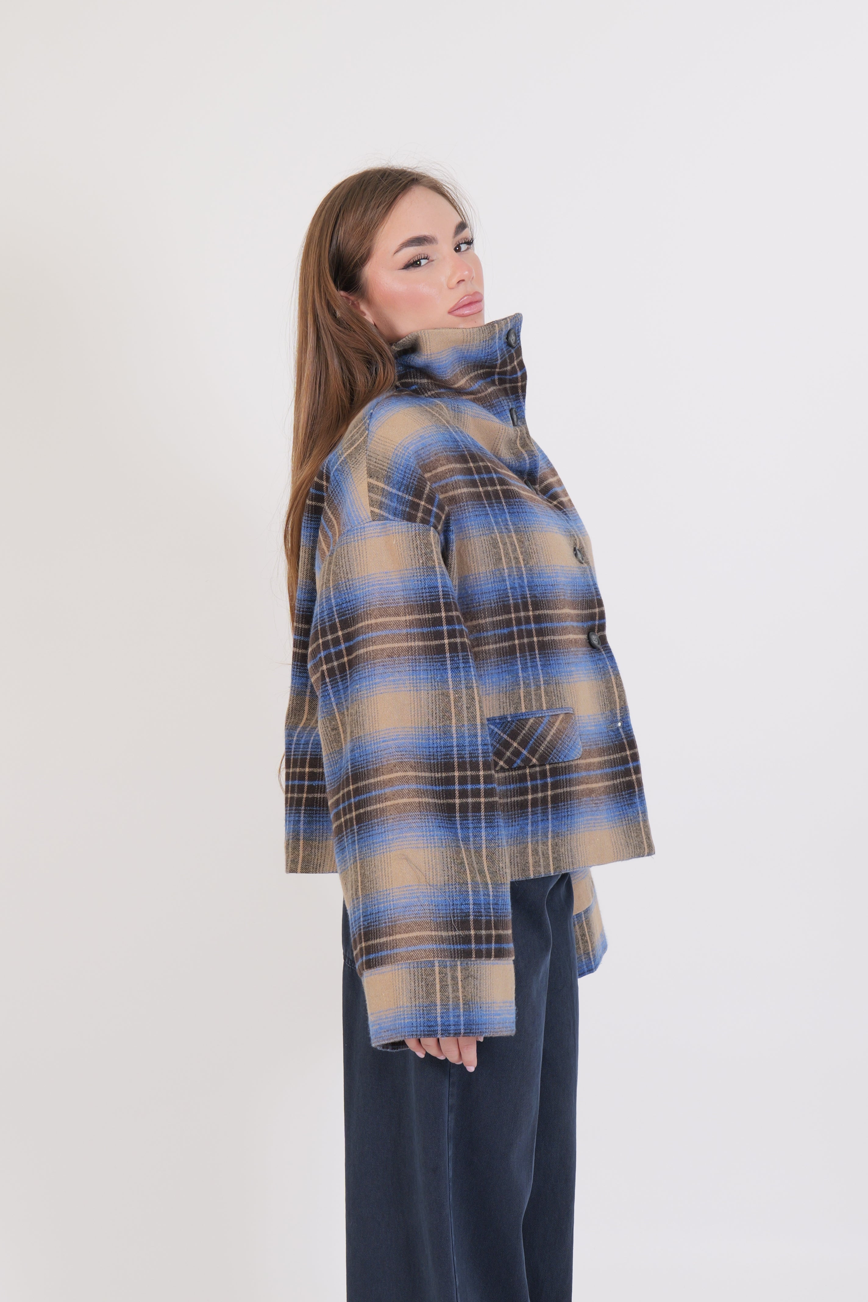 GIACCA QUADRO AZZURRO/MORO