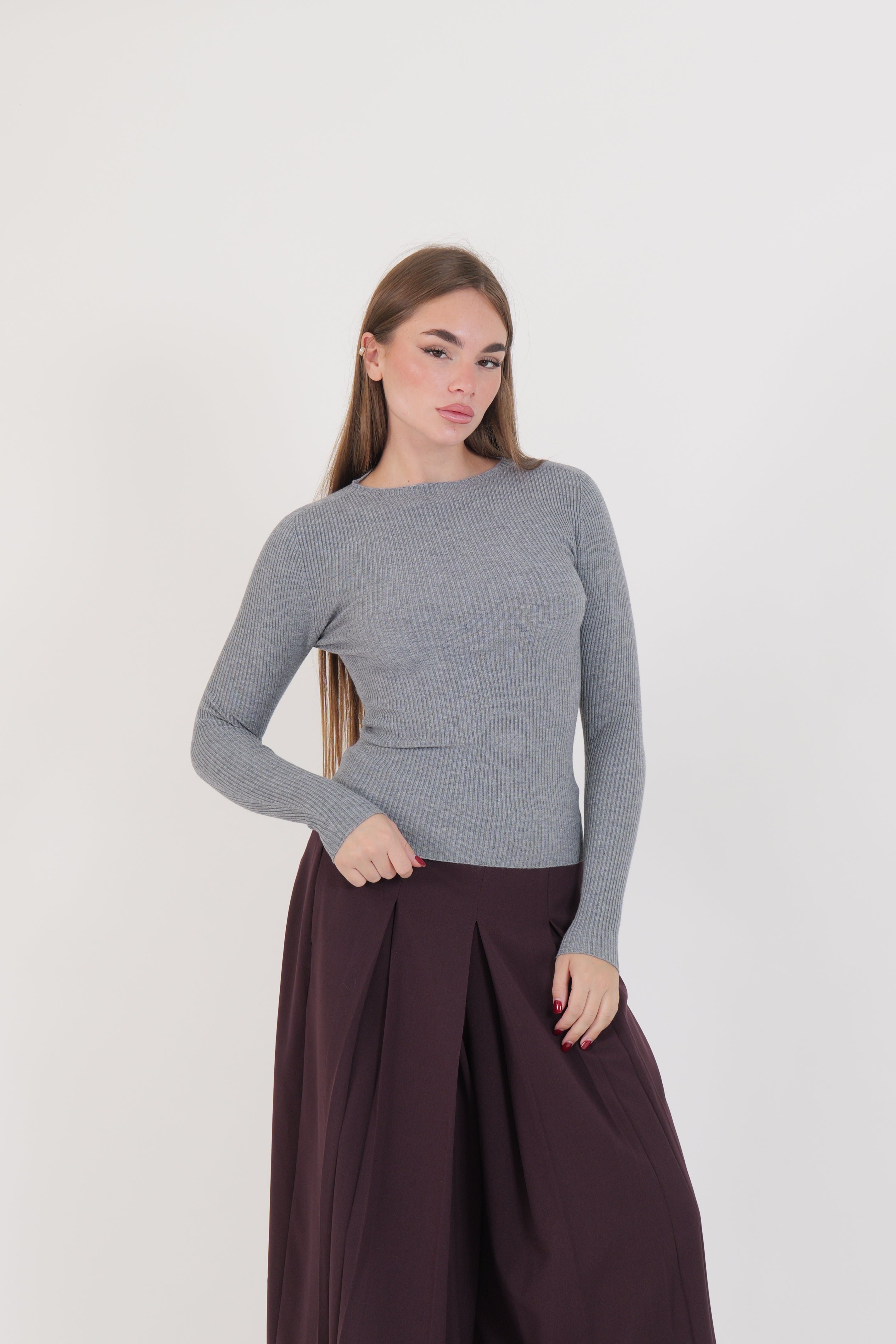 MAGLIA COSTINA MANICA LUNGA GRIGIO