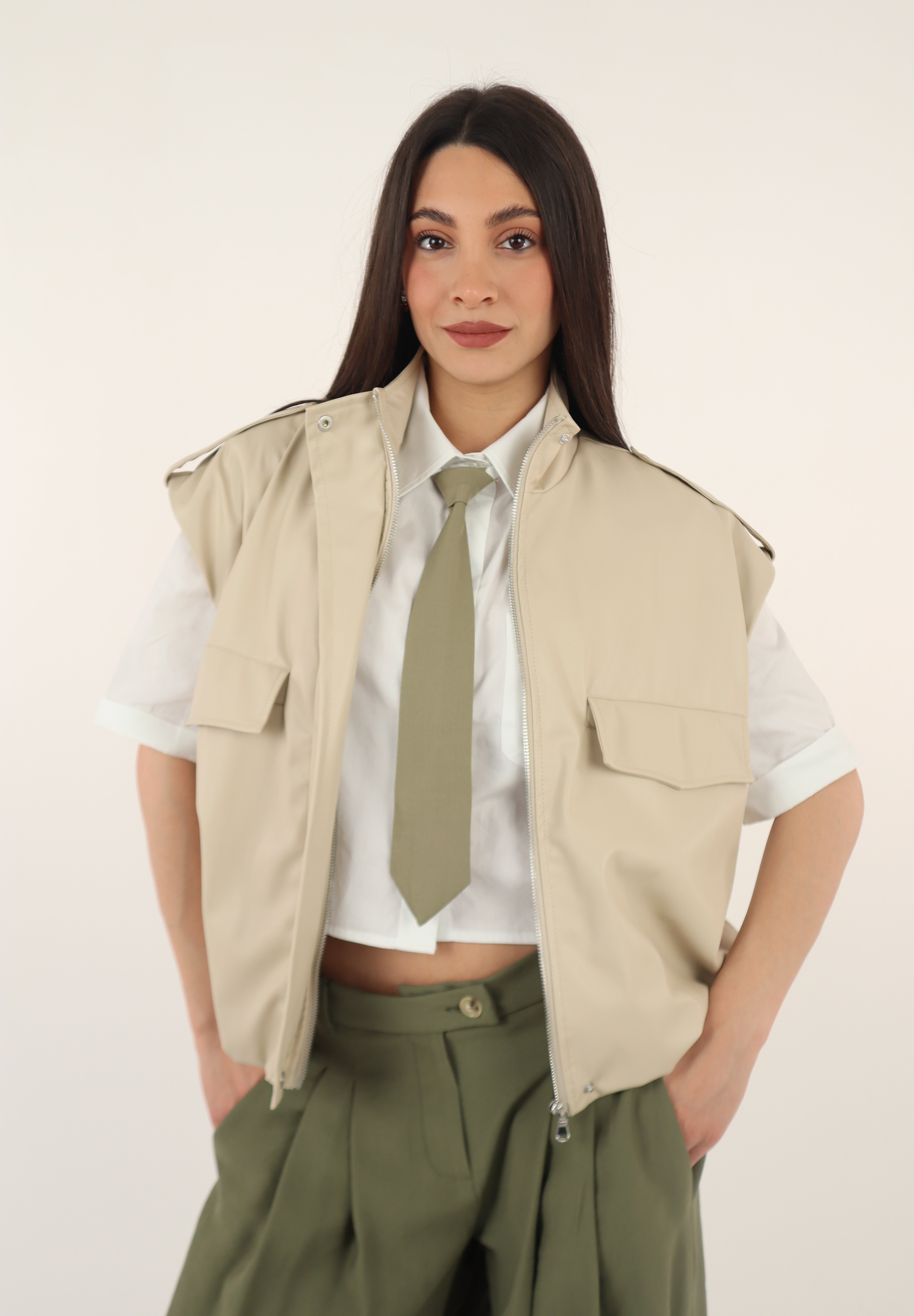 GILET LEATHER MILK