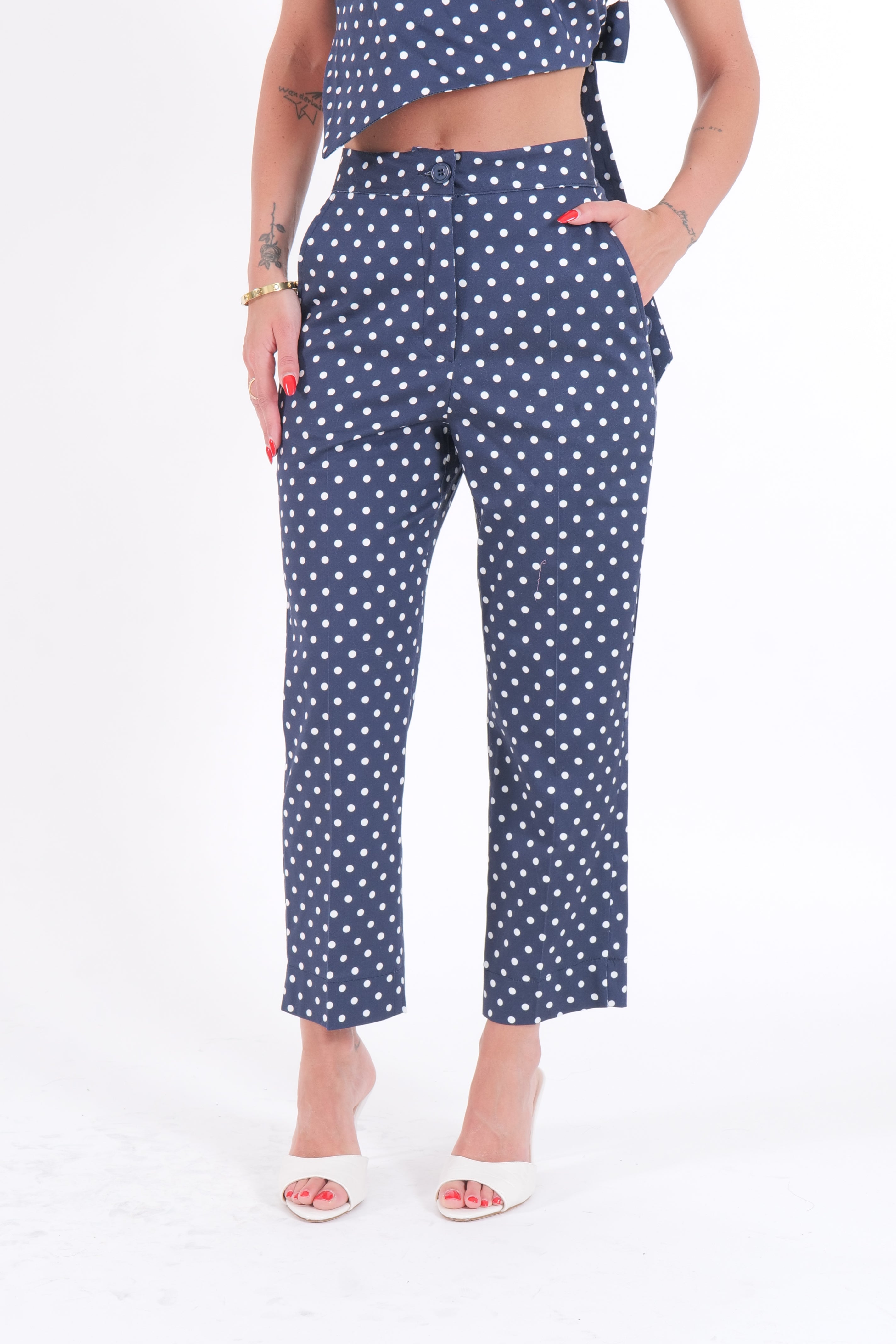 PANTALONI CAPRI POIS BLU