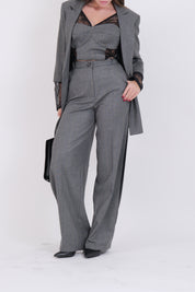 PANTALONE GESSATO PIZZO GRIGIO/NERO