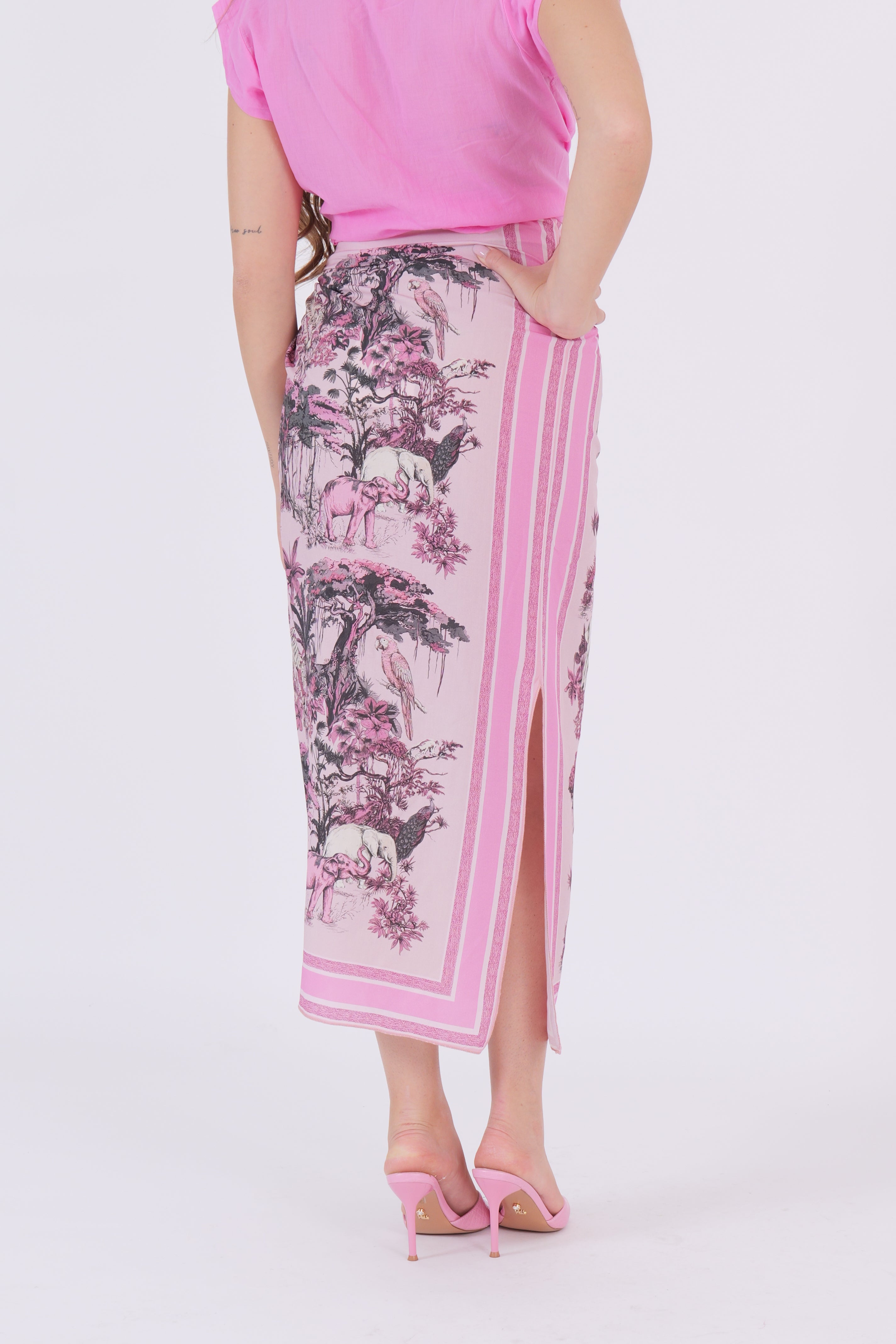 GONNA LUNGA FOULARD SAFARI ROSA
