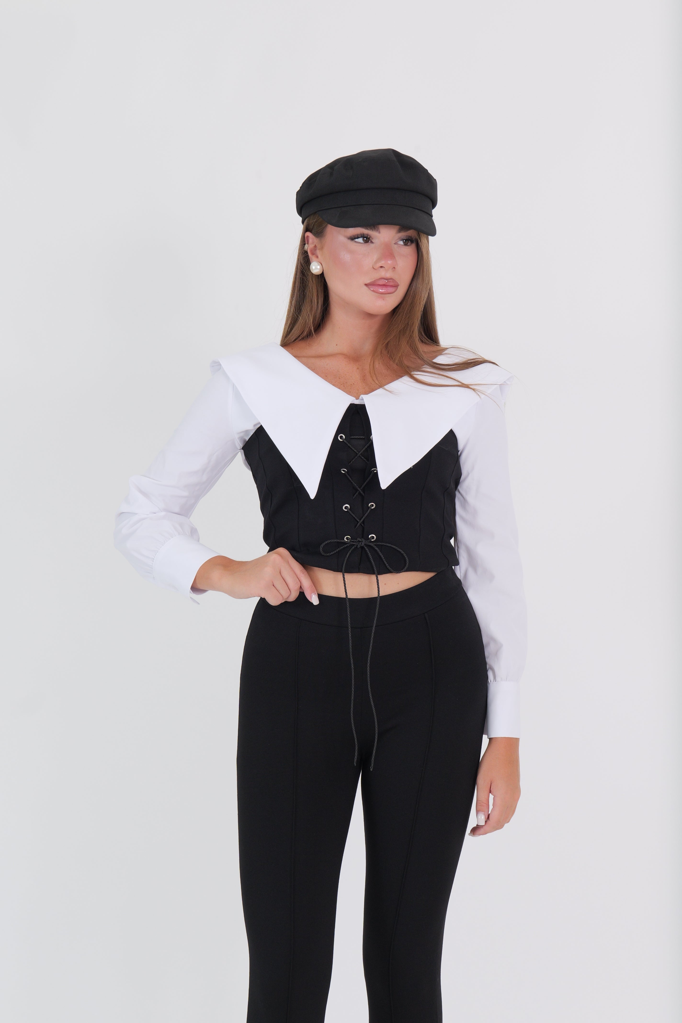 CAMICIA CROP BLACK E WHITE
