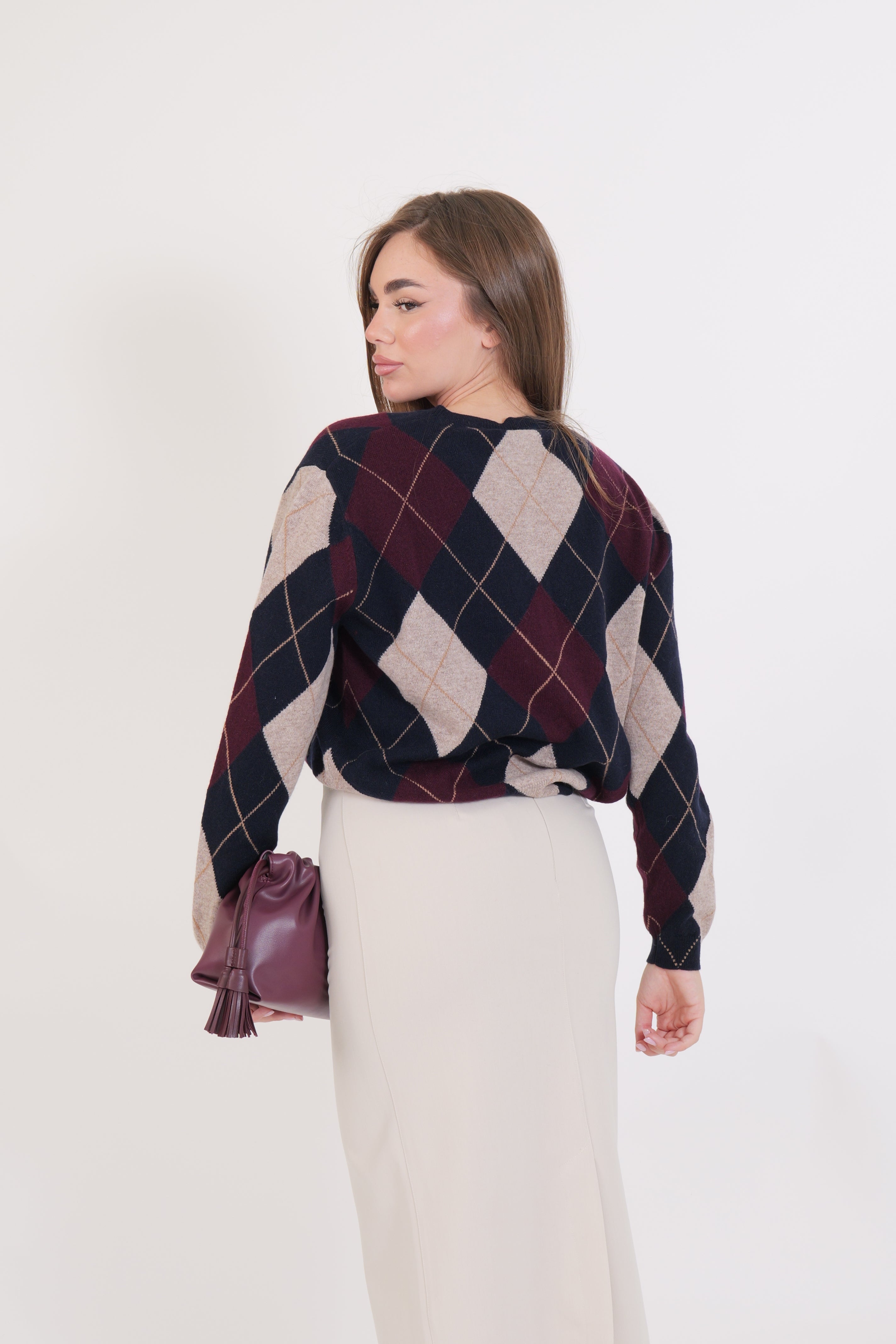 MAGLIA GIROCOLLO LANA BLU/ROSSO/SABBIA
