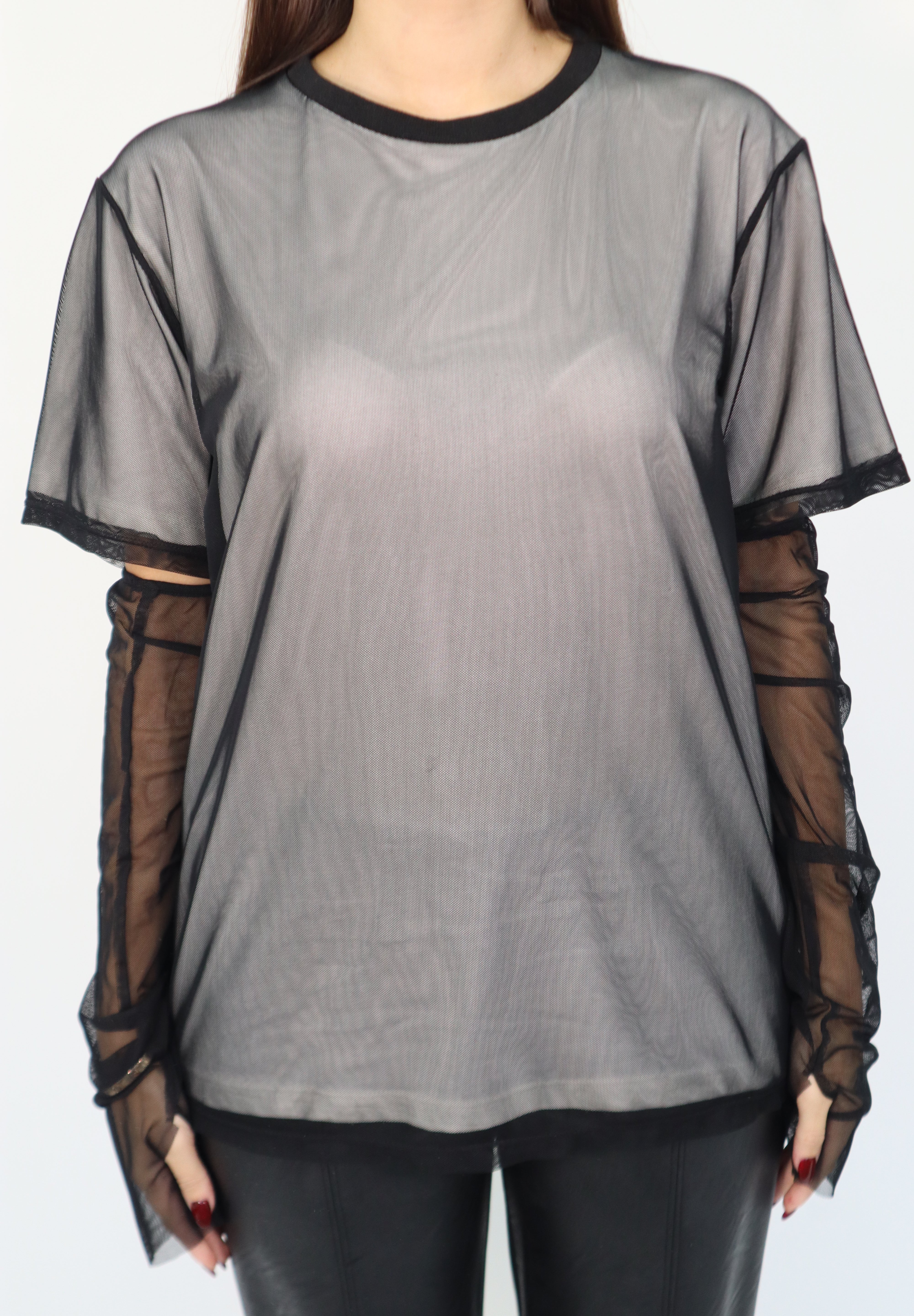 TULLE T-SHIRT WITH SLEEVES