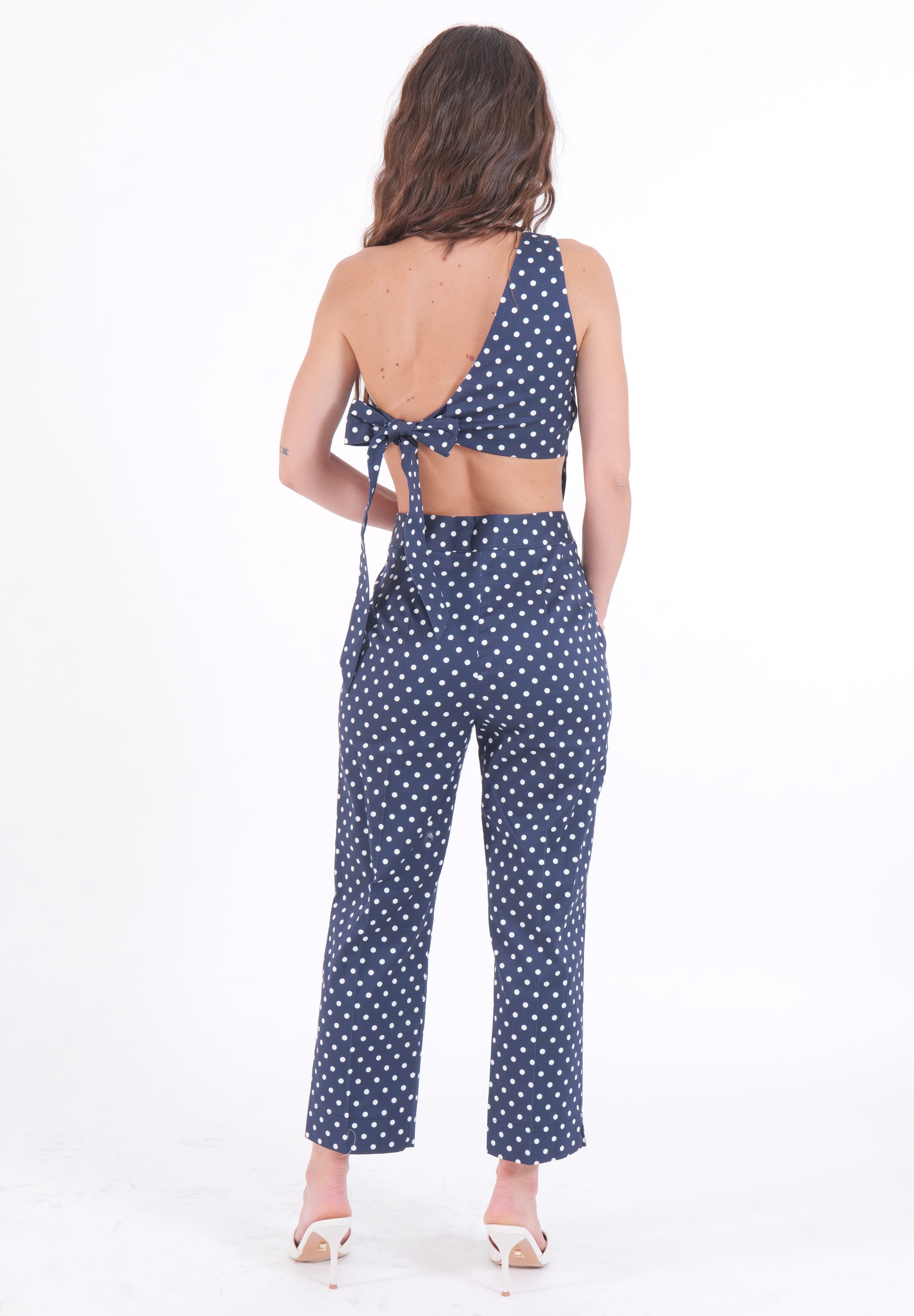 TOP MONOSPALLA POIS BLU