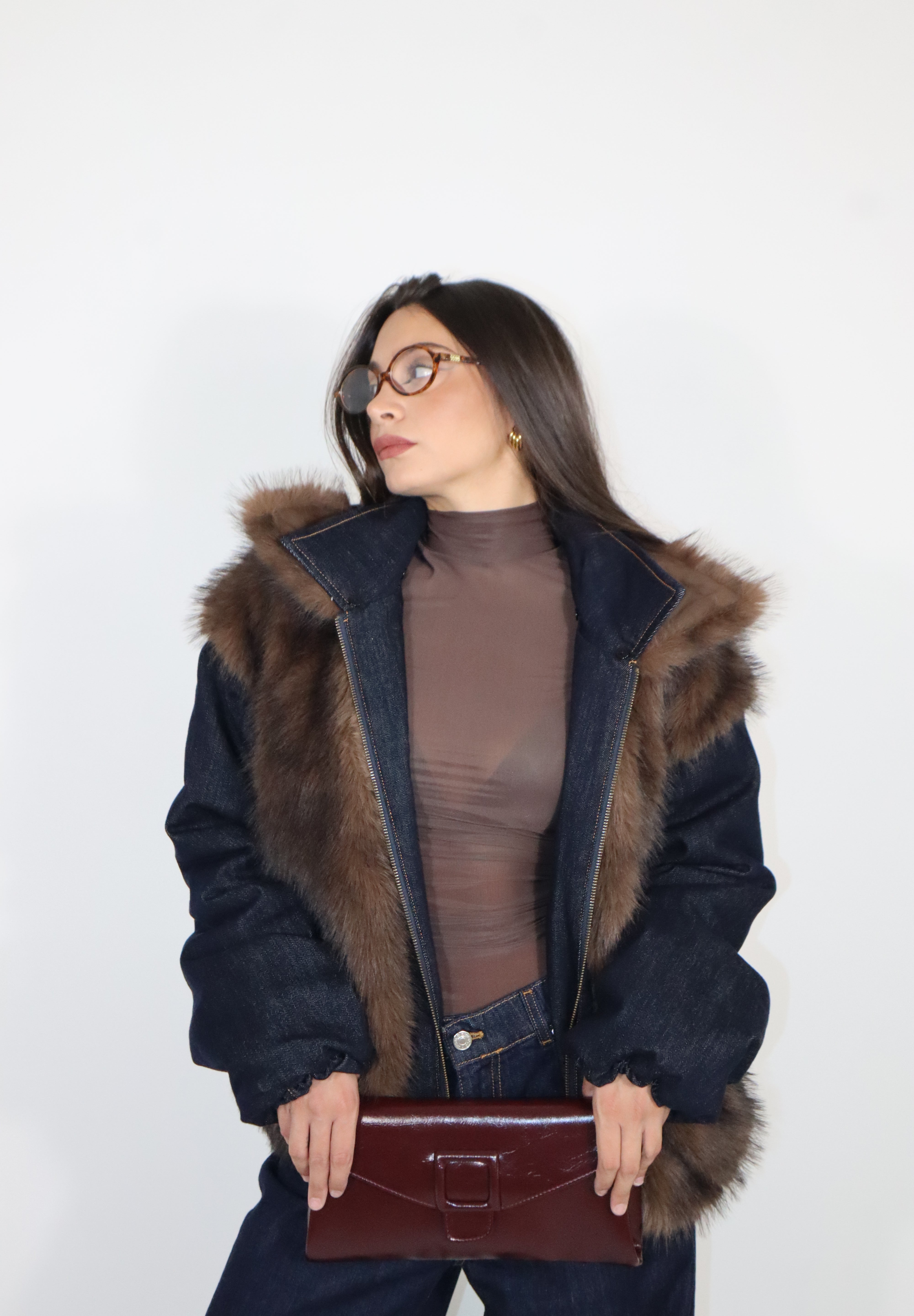 BOMBER DENIM ECOFUR